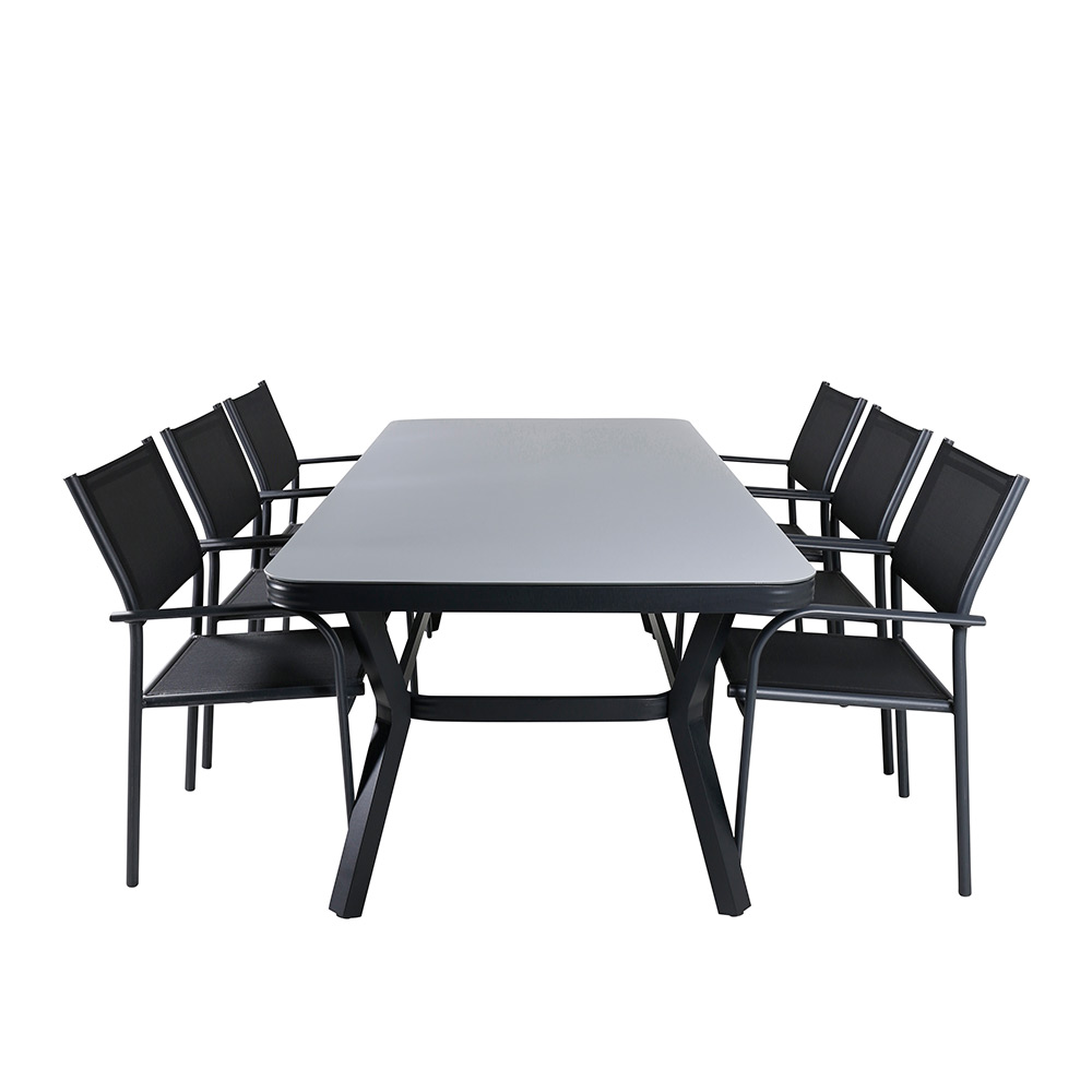 Matgrupp Utomhus Venture Home Vyn med 6 Samba Stapelbara Trädgårdsstolar