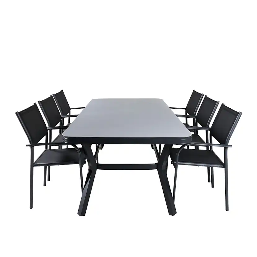 Matgrupp Utomhus Venture Home Vyn med 6 Samba Stapelbara Trädgårdsstolar