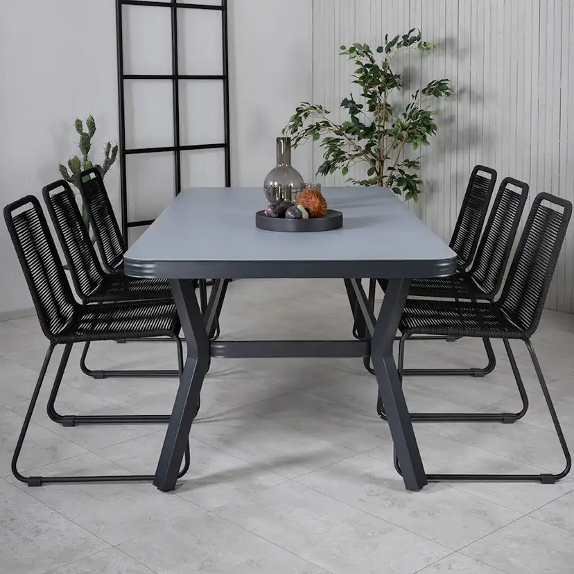 Matgrupp Utomhus Venture Home Vyn med 6 Lumi Stapelbara Trädgårdsstolar