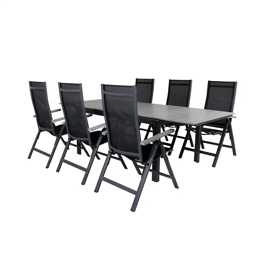 Matgrupp Venture Home Lova 160 Svart med 6 Aleyna Positionsstolar