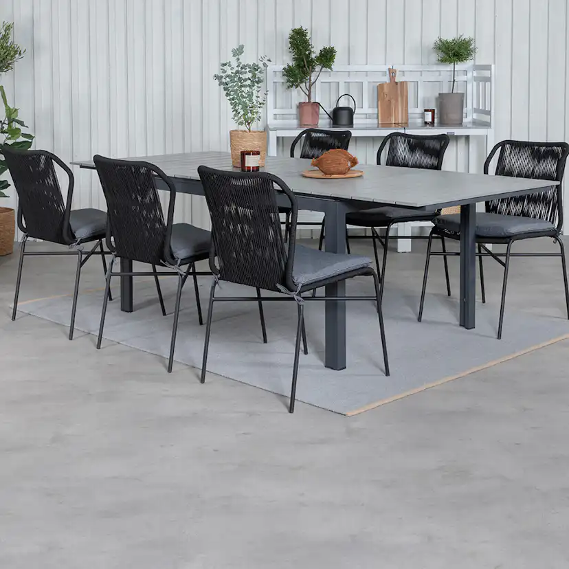 Matgrupp Venture Home Lova 160 med 6 Jefferson Stapelbara Matstolar