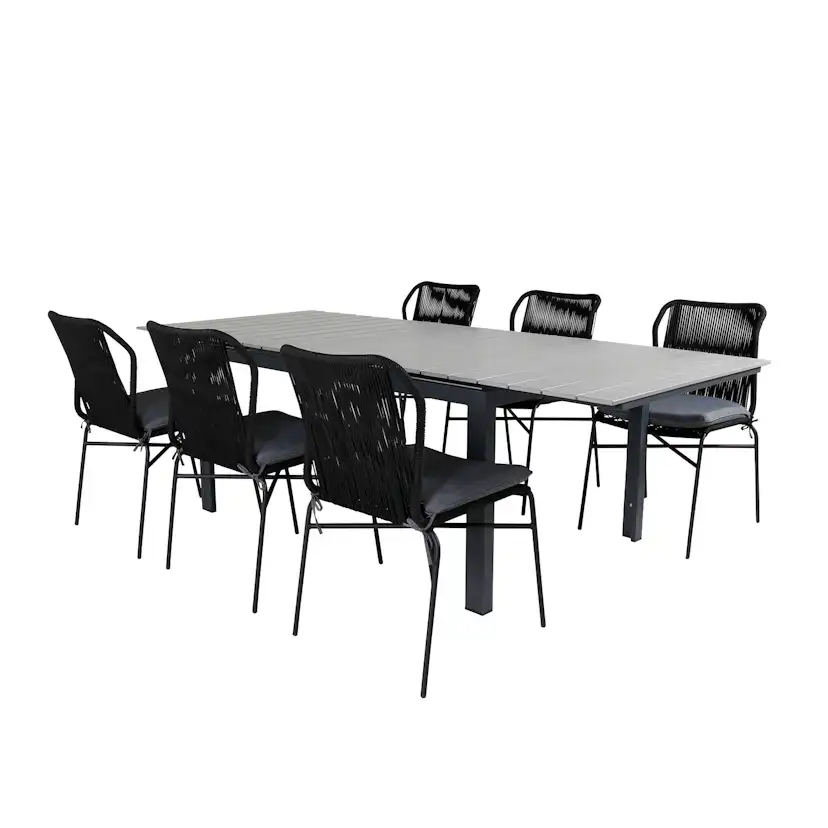 Matgrupp Venture Home Lova 160 med 6 Jefferson Stapelbara Matstolar