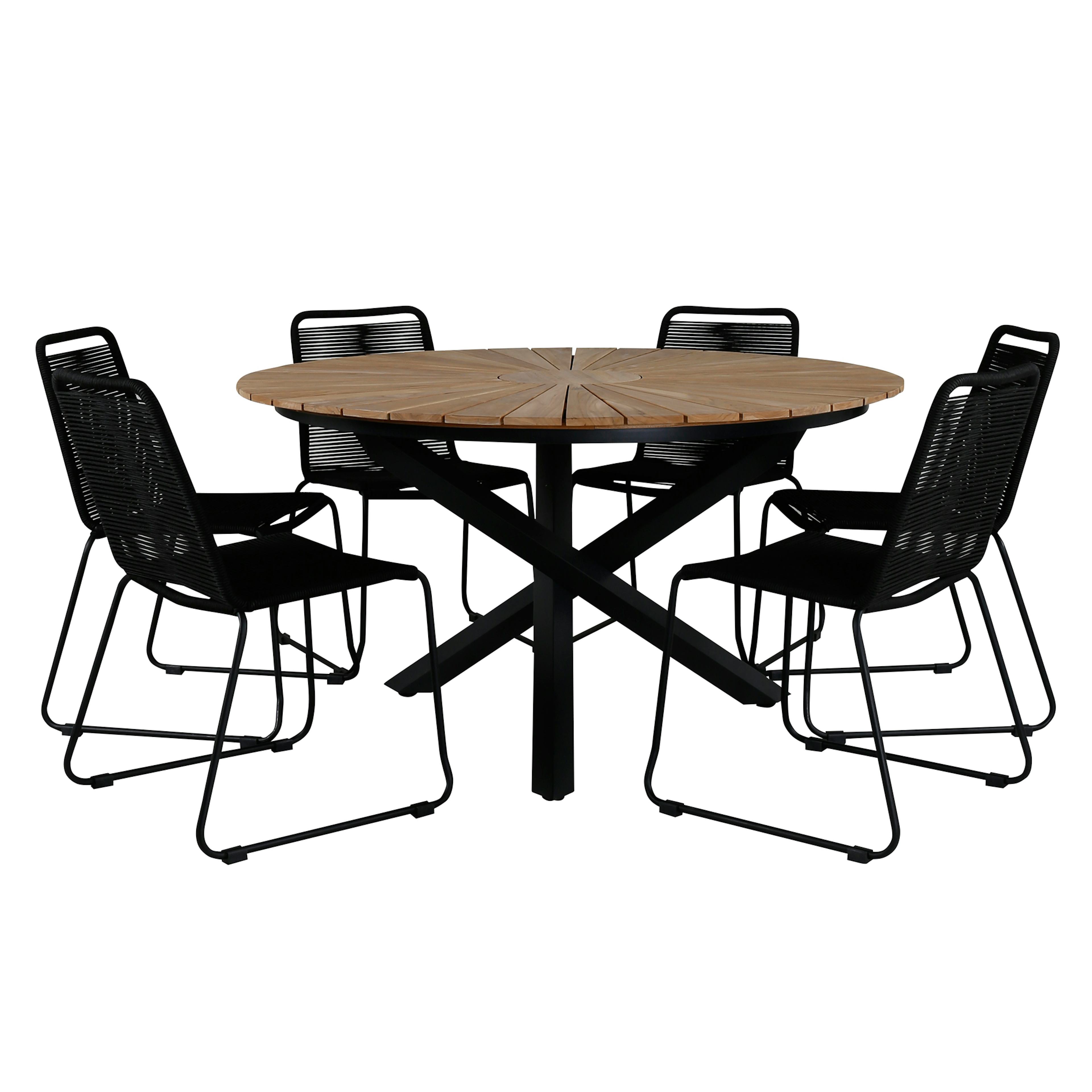 Matgrupp Utomhus Venture Home Mendi Rund med 6 Levi Stol Svart