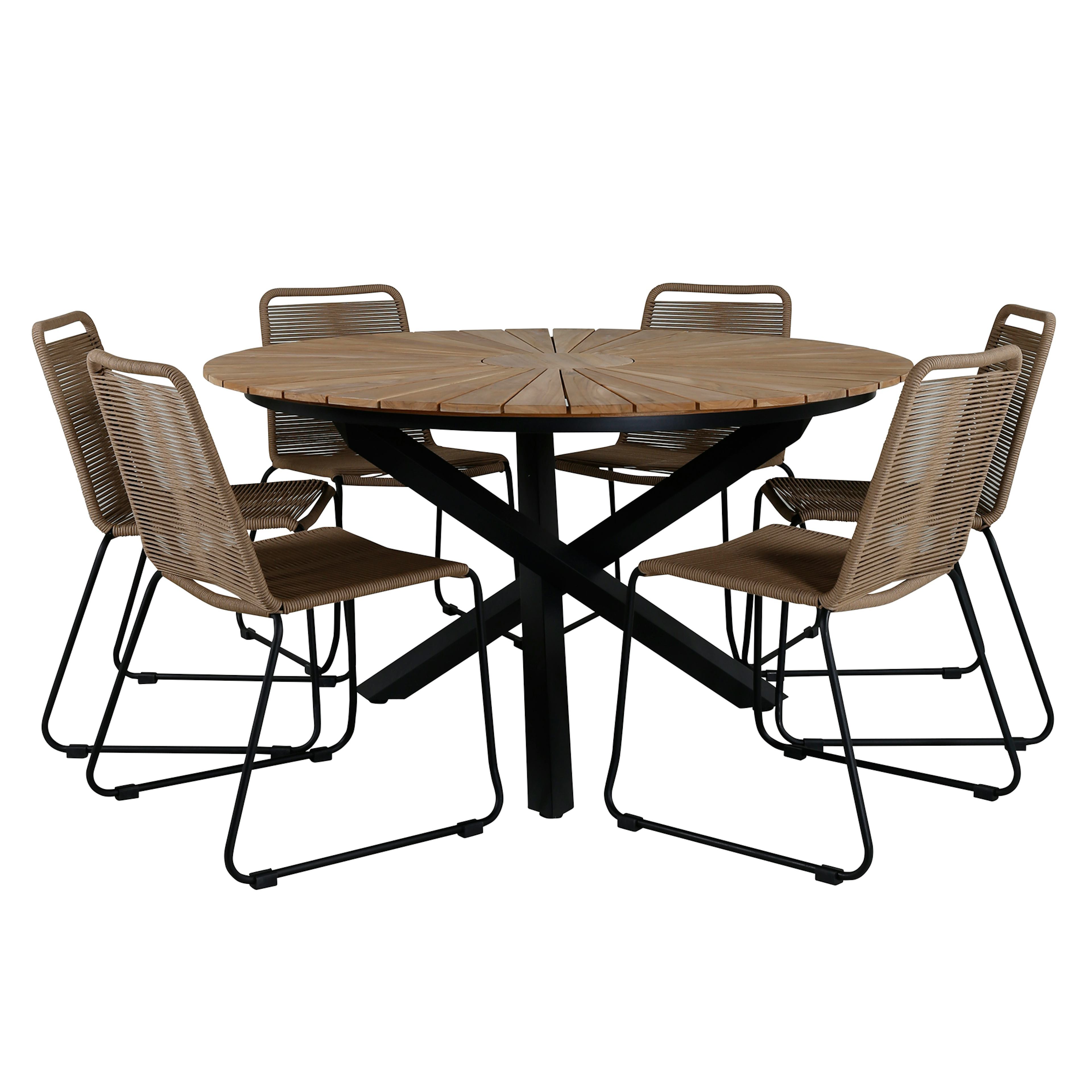 Matgrupp Utomhus Venture Home Mendi Rund med 6 Levi Stol Latte