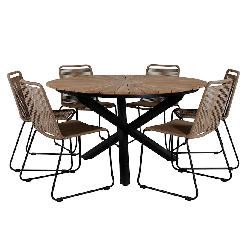 Matgrupp Utomhus Venture Home Mendi Rund med 6 Levi Stol Latte