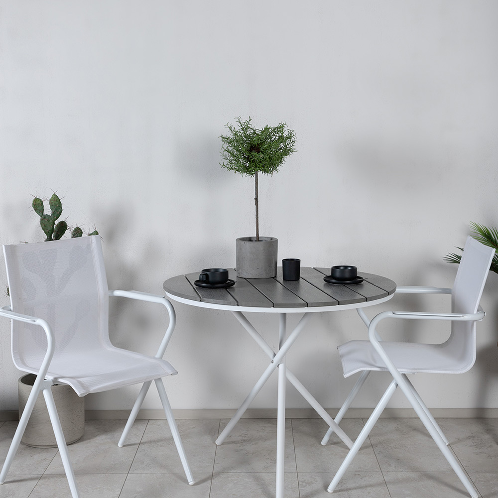 Matgrupp Utomhus Venture Home Pandi Rund med 2 Act Trädgårdsstolar