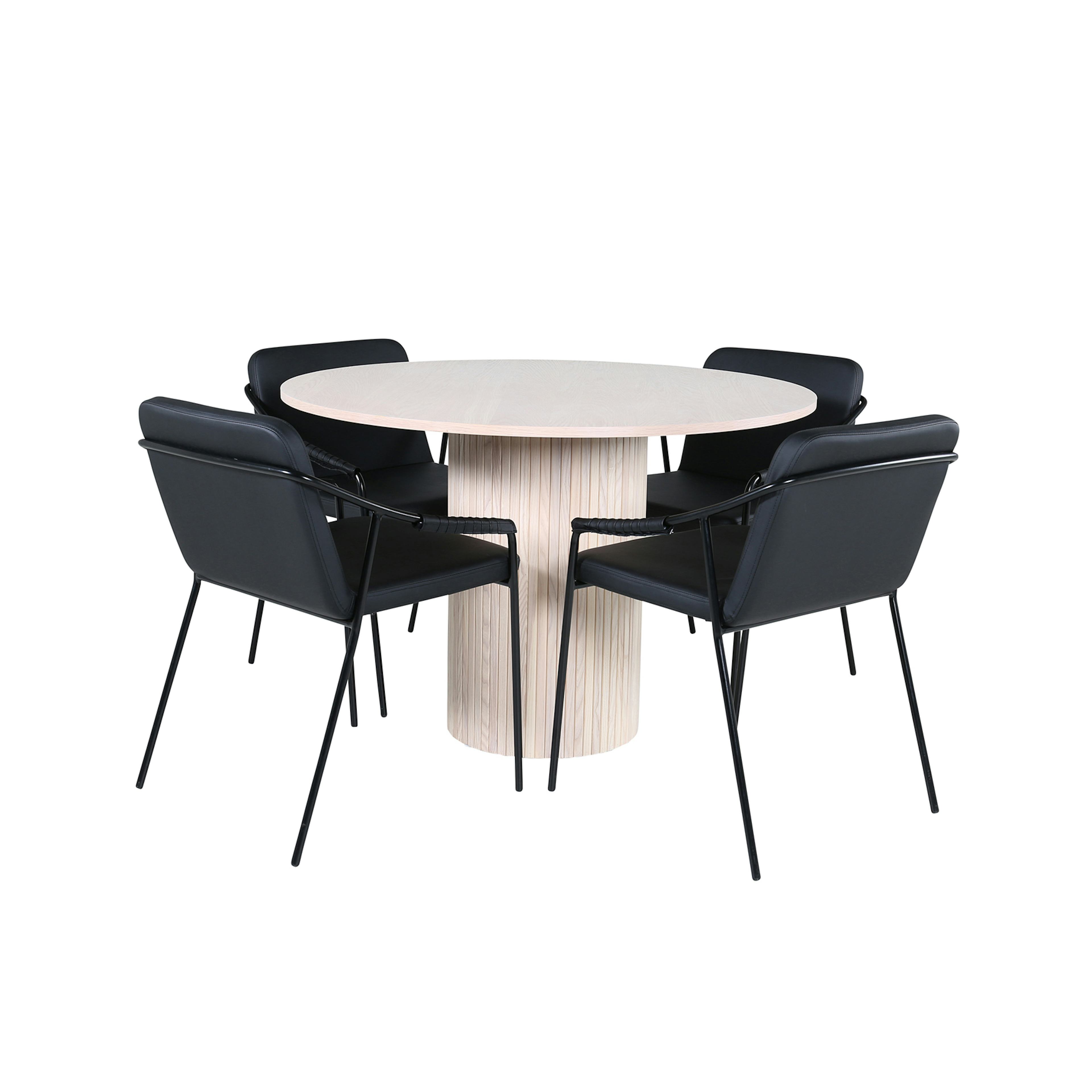 Matgrupp Venture Home med Runt Bianca Matbord och 4 Tjärö Matstolar