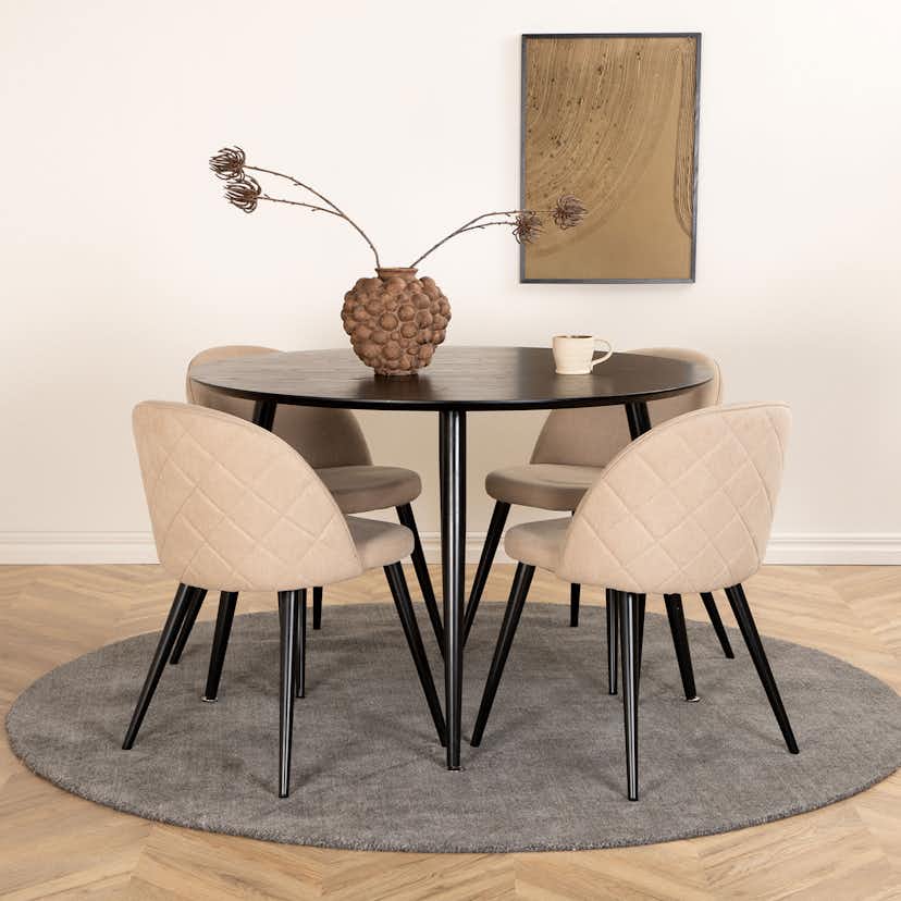 Matgrupp Venture Home Dipp Ø115 cm med 4 Velvet Stitches Stolar