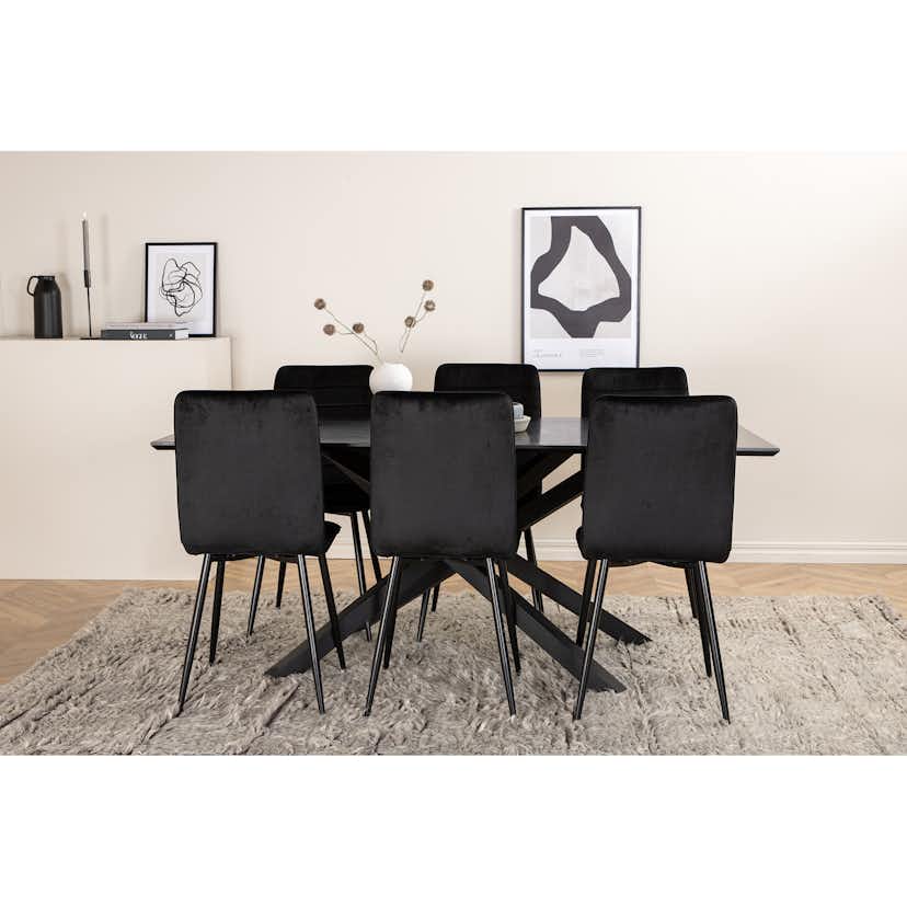 Matgrupp Venture Home med Piata Matbord och 6 Walerina Matstolar i Sammet