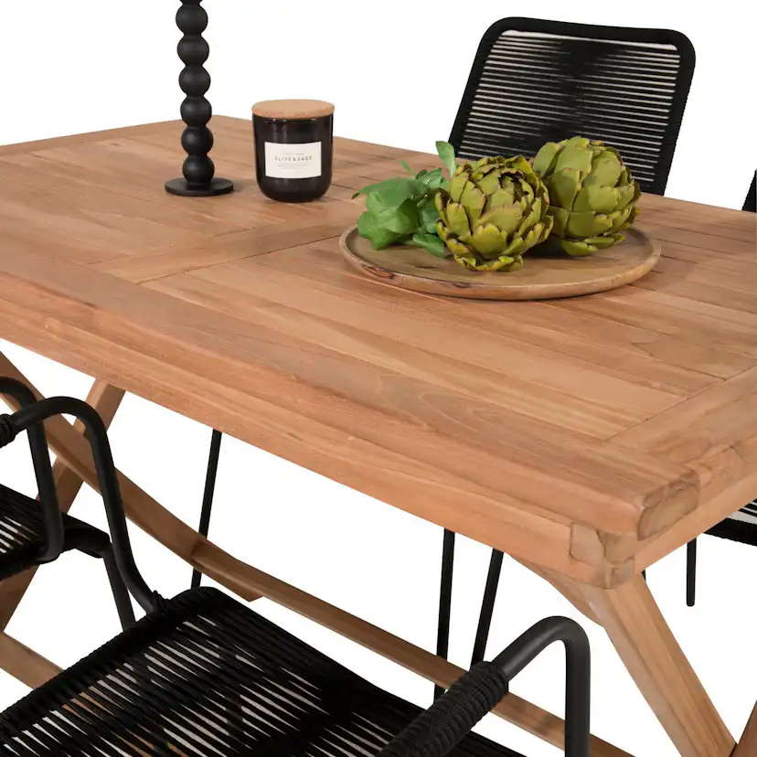 Matgrupp Utomhus Venture Home Kenya 120x70 Teak med 4 Lindos KarmTrädgårdsstolar