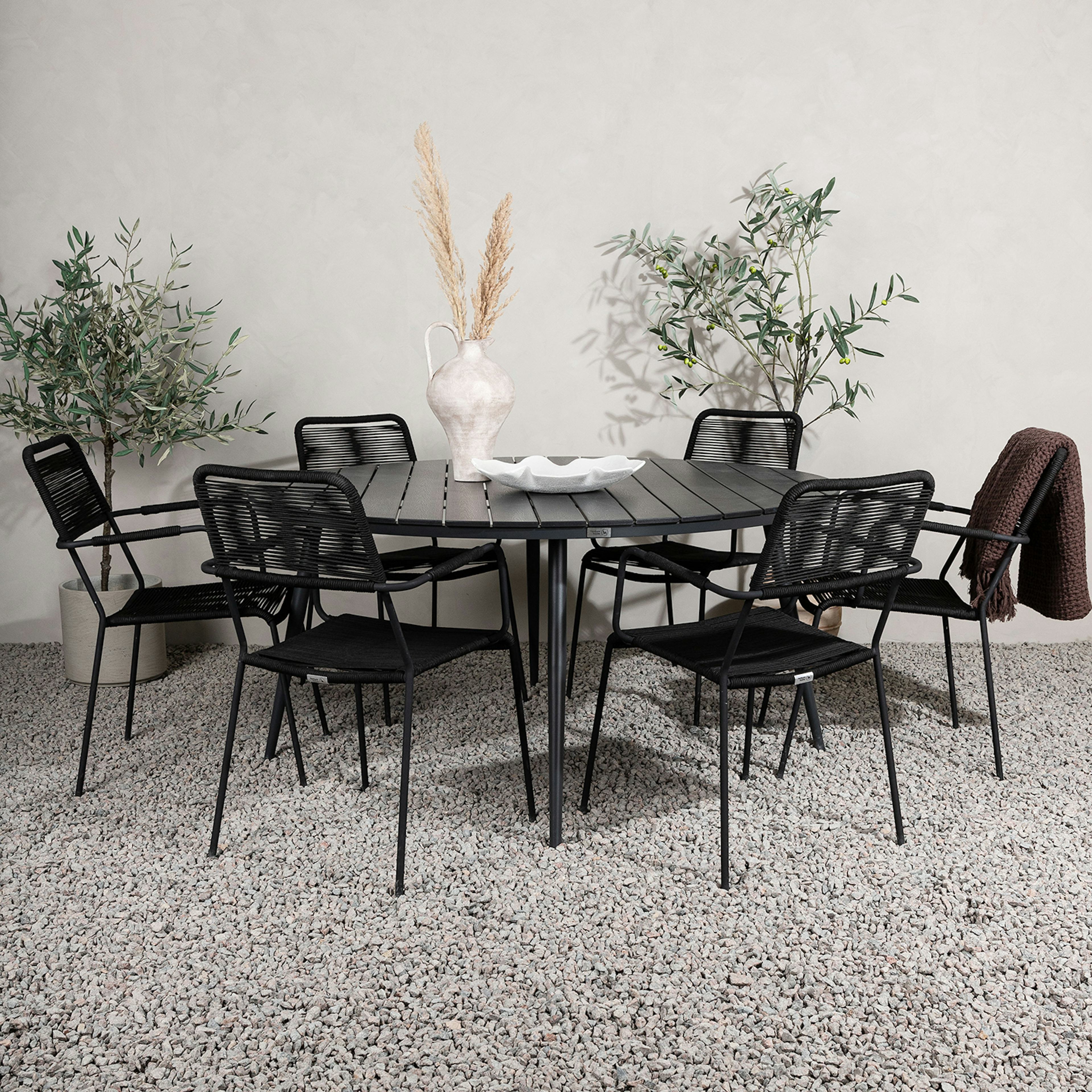 Matgrupp Venture Home Break Ø150 med 6 Lindos Karmstolar