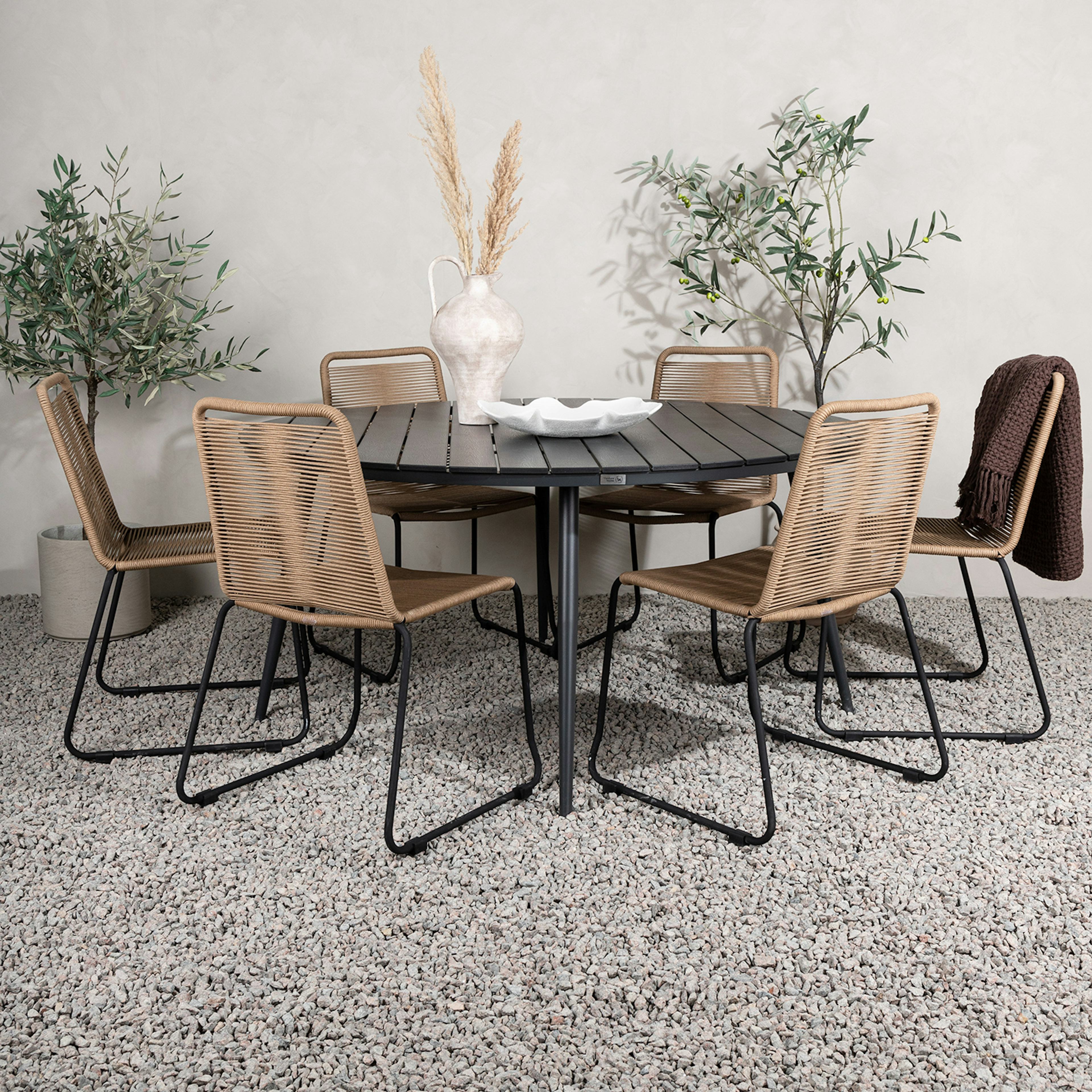 Matgrupp Venture Home Break Ø150 med 6 Lindos Stapelstolar