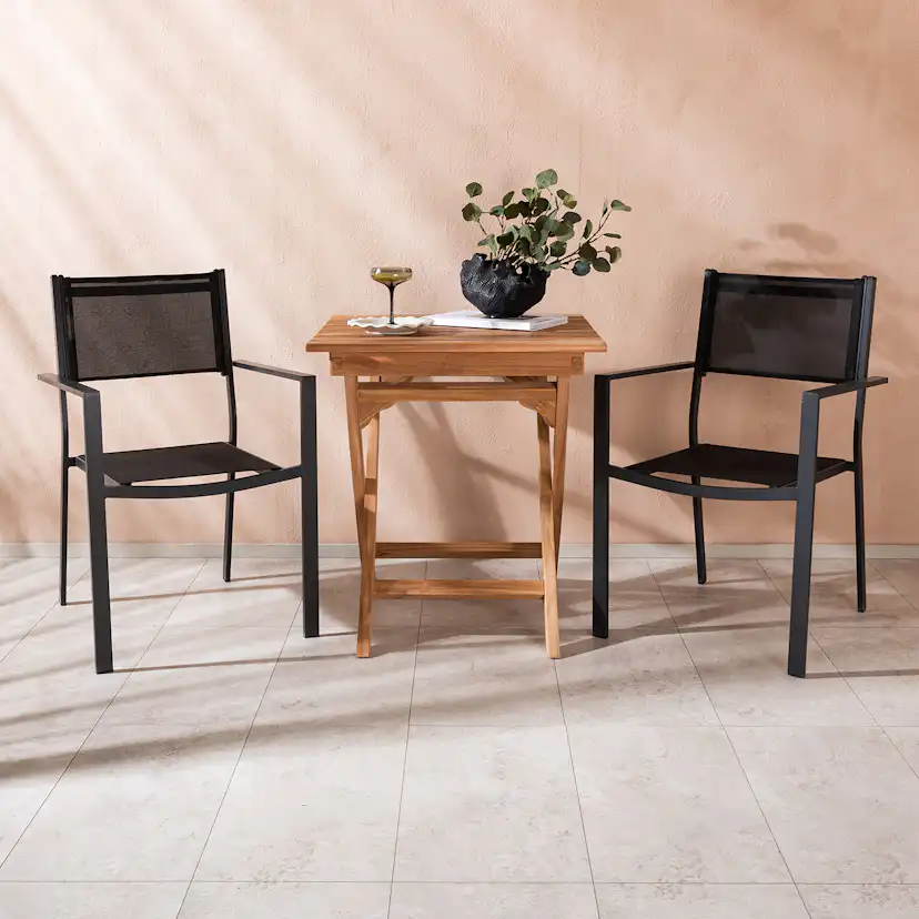 Cafégrupp Venture Home Ghana Teak 70x70 cm med 2 Copacabana Stapelstolar