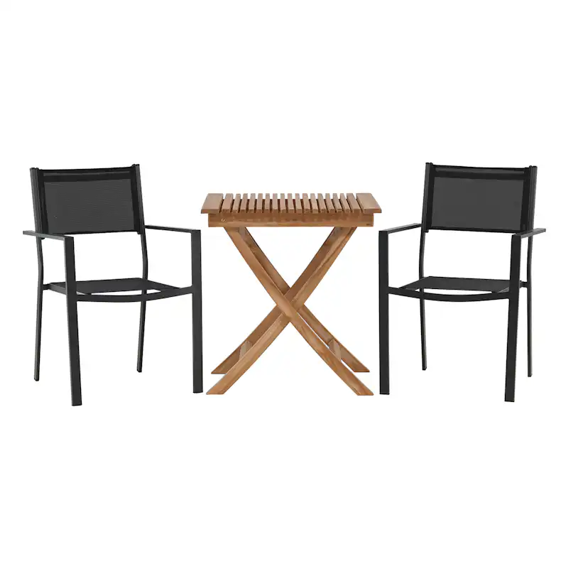 Cafégrupp Venture Home Ghana Teak 70x70 cm med 2 Copacabana Stapelstolar