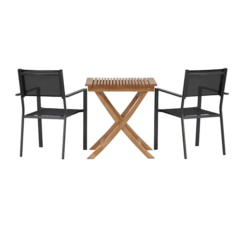 Cafégrupp Venture Home Ghana Teak 70x70 cm med 2 Copacabana Stapelstolar