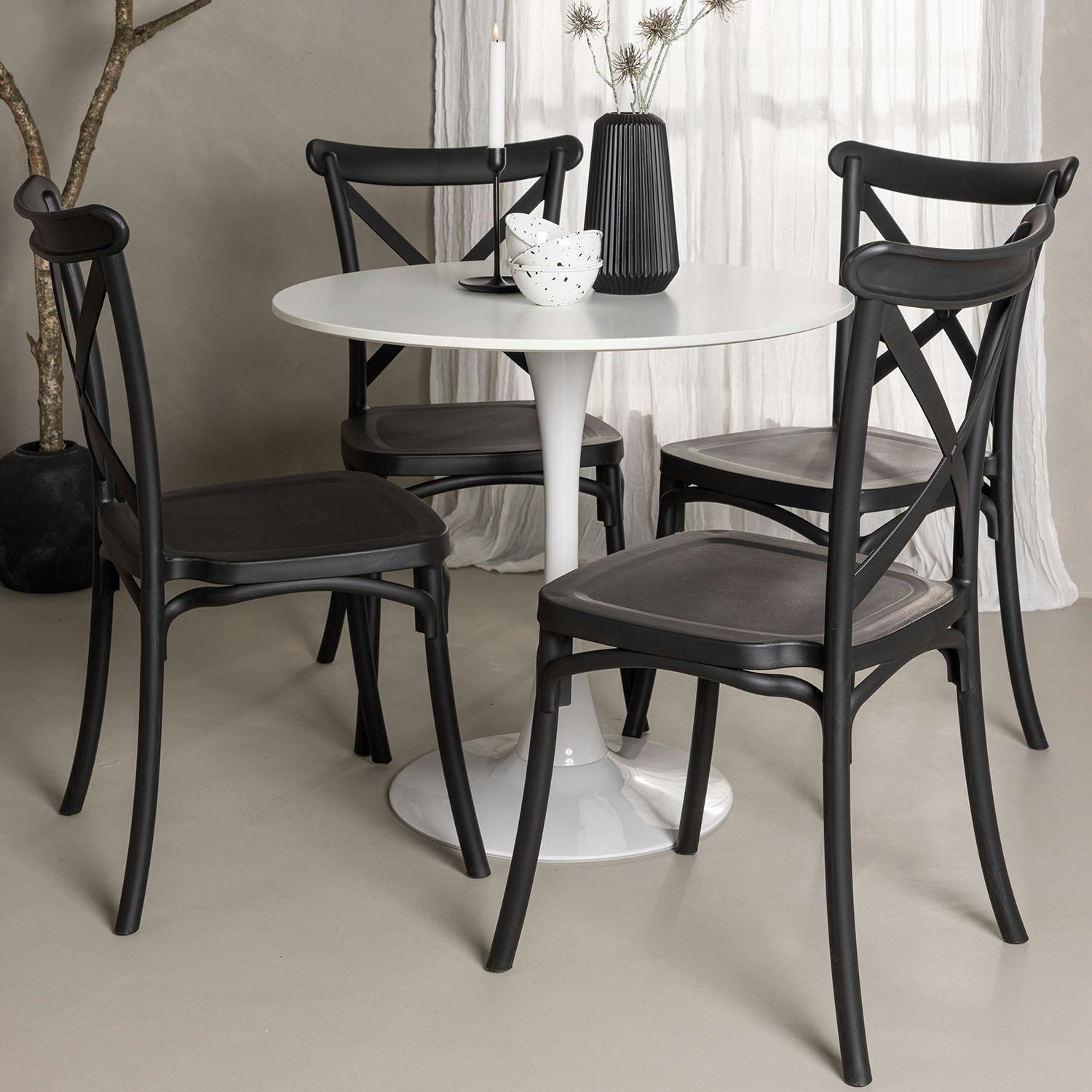 Matgrupp Venture Home Hamden Ø80 cm med 4 Crosett stolar