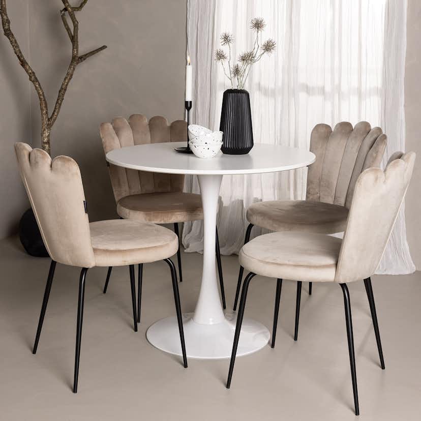 Matgrupp Venture Home Hamden Ø80 cm med 4 Limhamn Light stolar