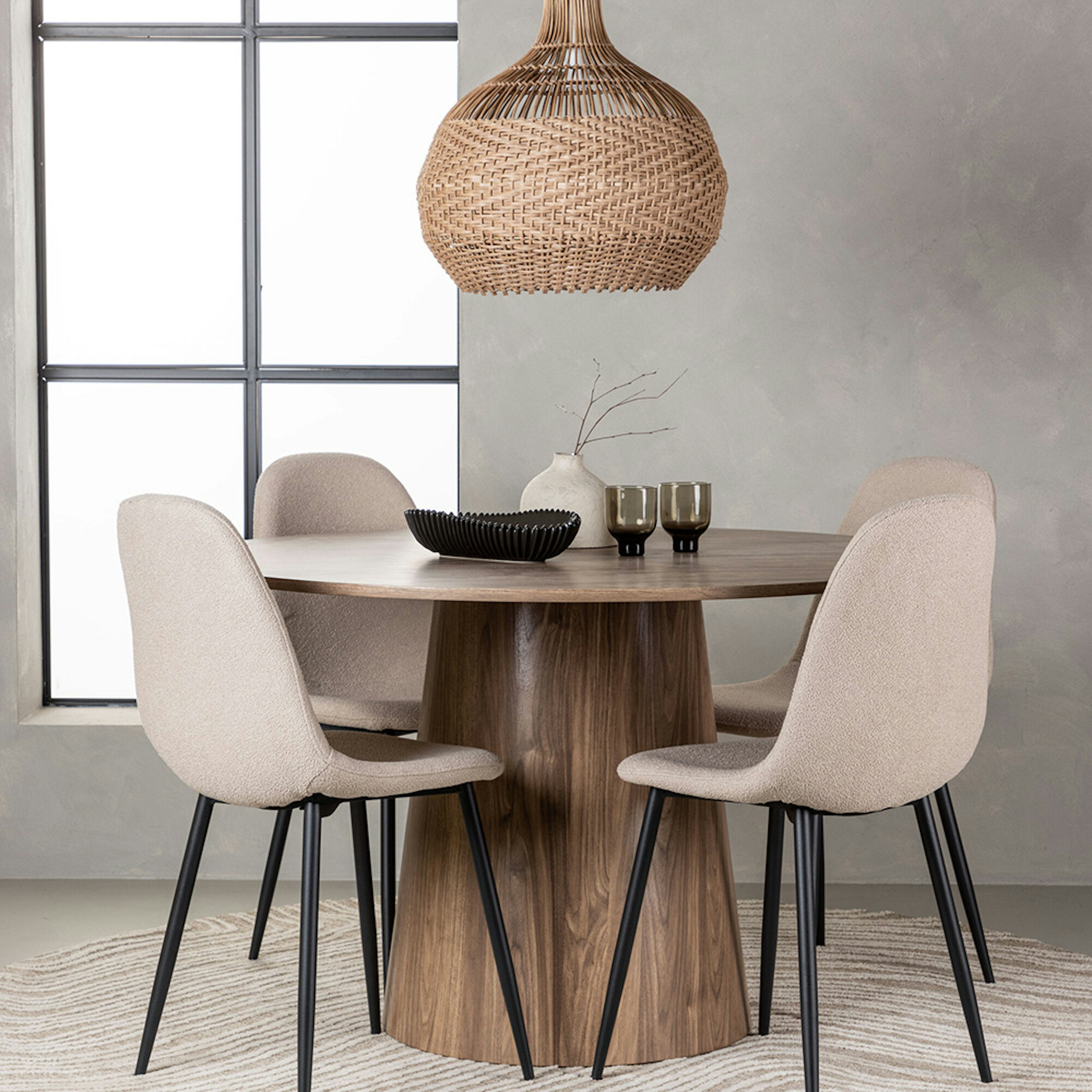 Matgrupp Venture Home Lanzo Runt Matbord Ø120 cm & 4 Polar Stolar i Boucle