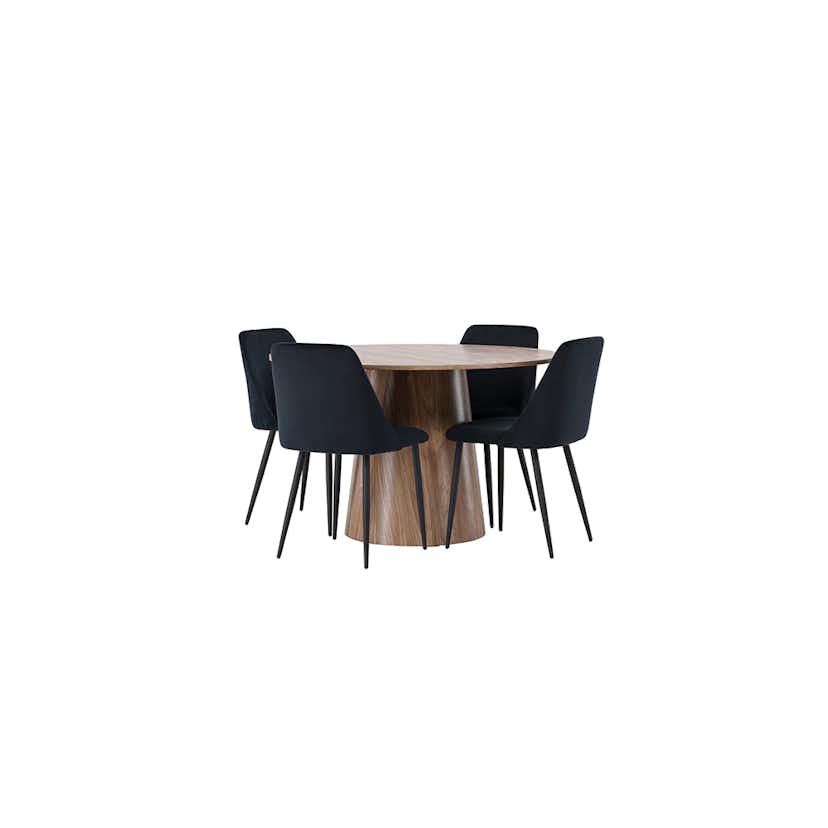 Matgrupp Venture Home Lanzo Runt Matbord Ø120 cm & 4 Night Stolar i Sammet