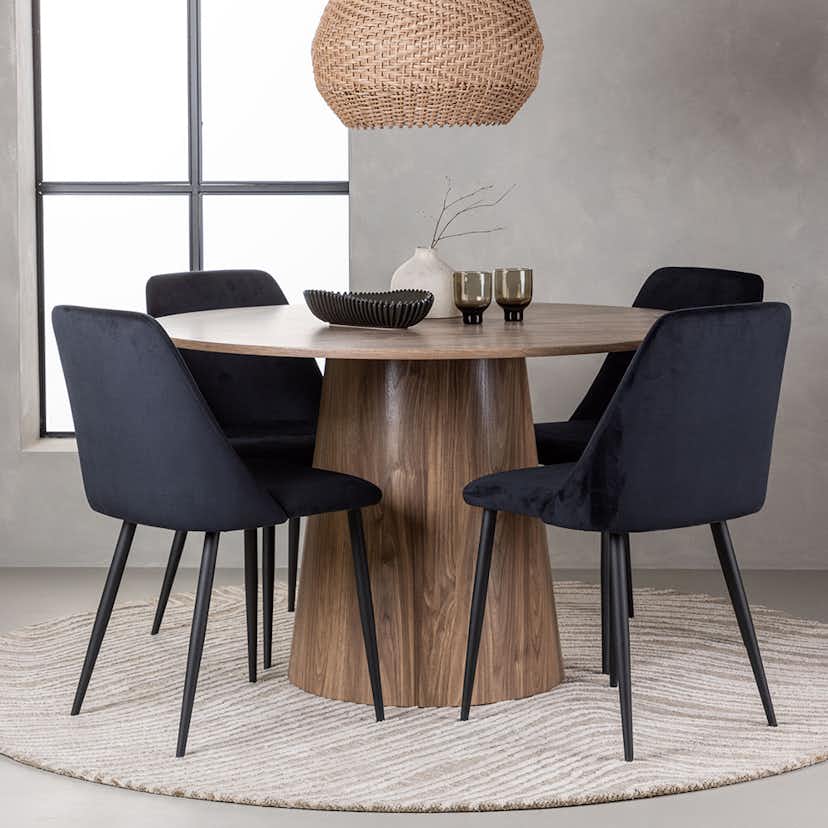Matgrupp Venture Home Lanzo Runt Matbord Ø120 cm & 4 Night Stolar i Sammet