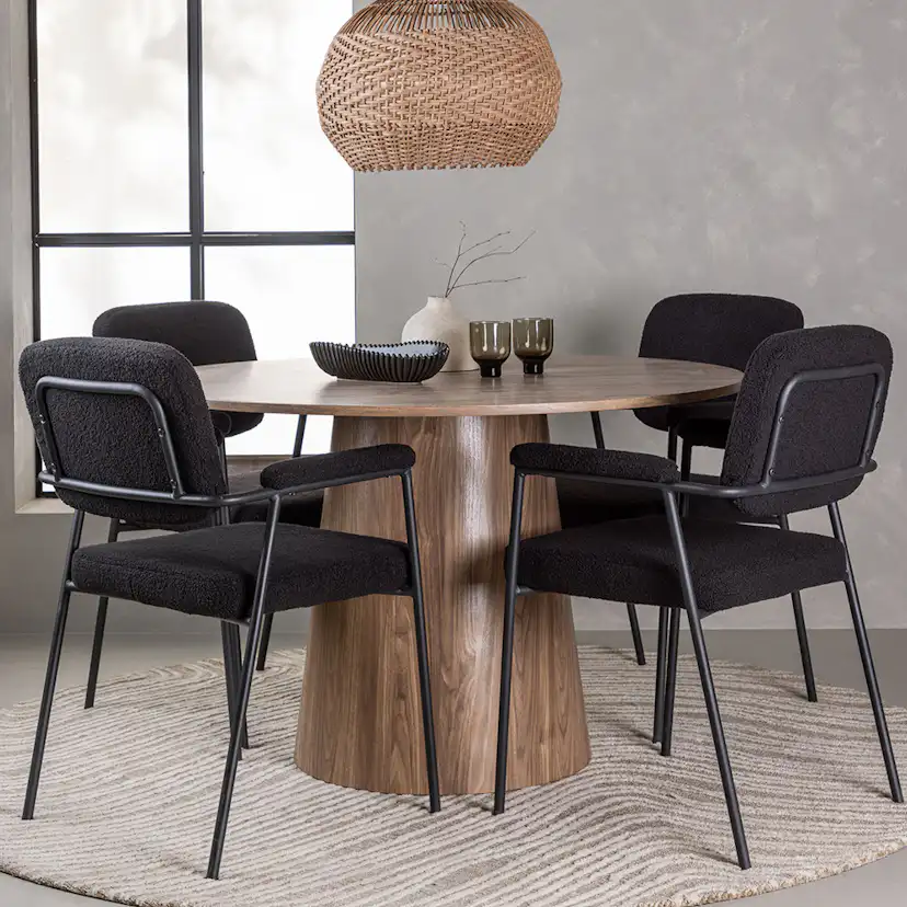 Matgrupp Venture Home Lanzo Runt Matbord Ø120 cm & 4 Yesterday Stolar i Boucle