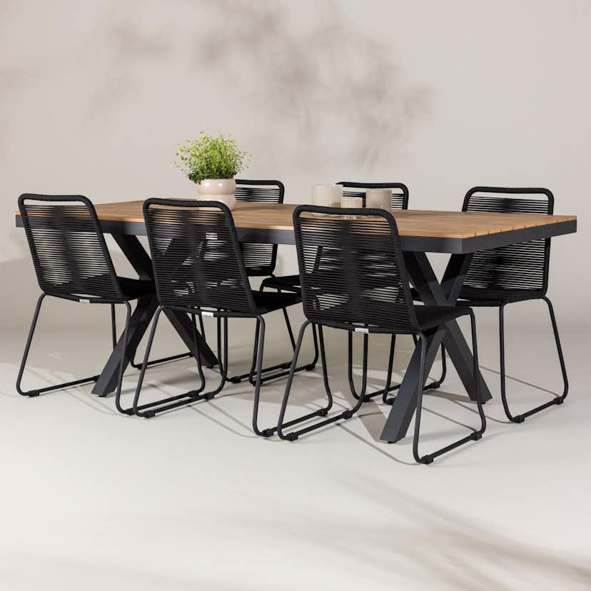 Trädgårdsgrupp Venture Home Garcia med 6 Lindos Trädgårdsstolar