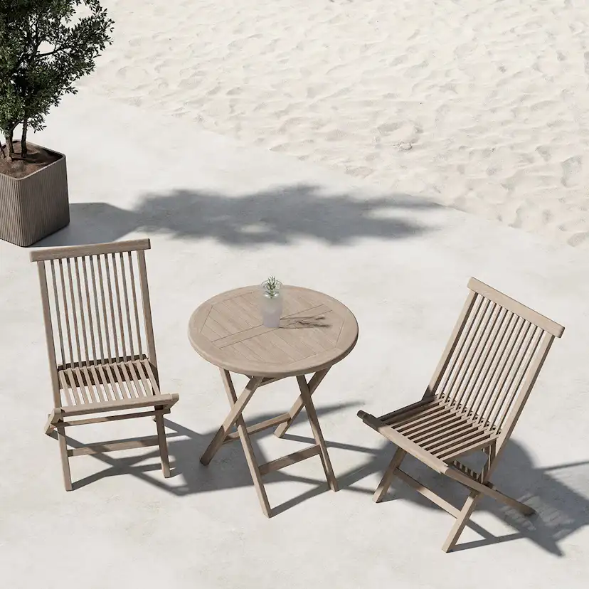 Caféset Venture Home Kenya Cafebord Ø70 Vitputsad med 2 st Kenya Trädgårdsstolar