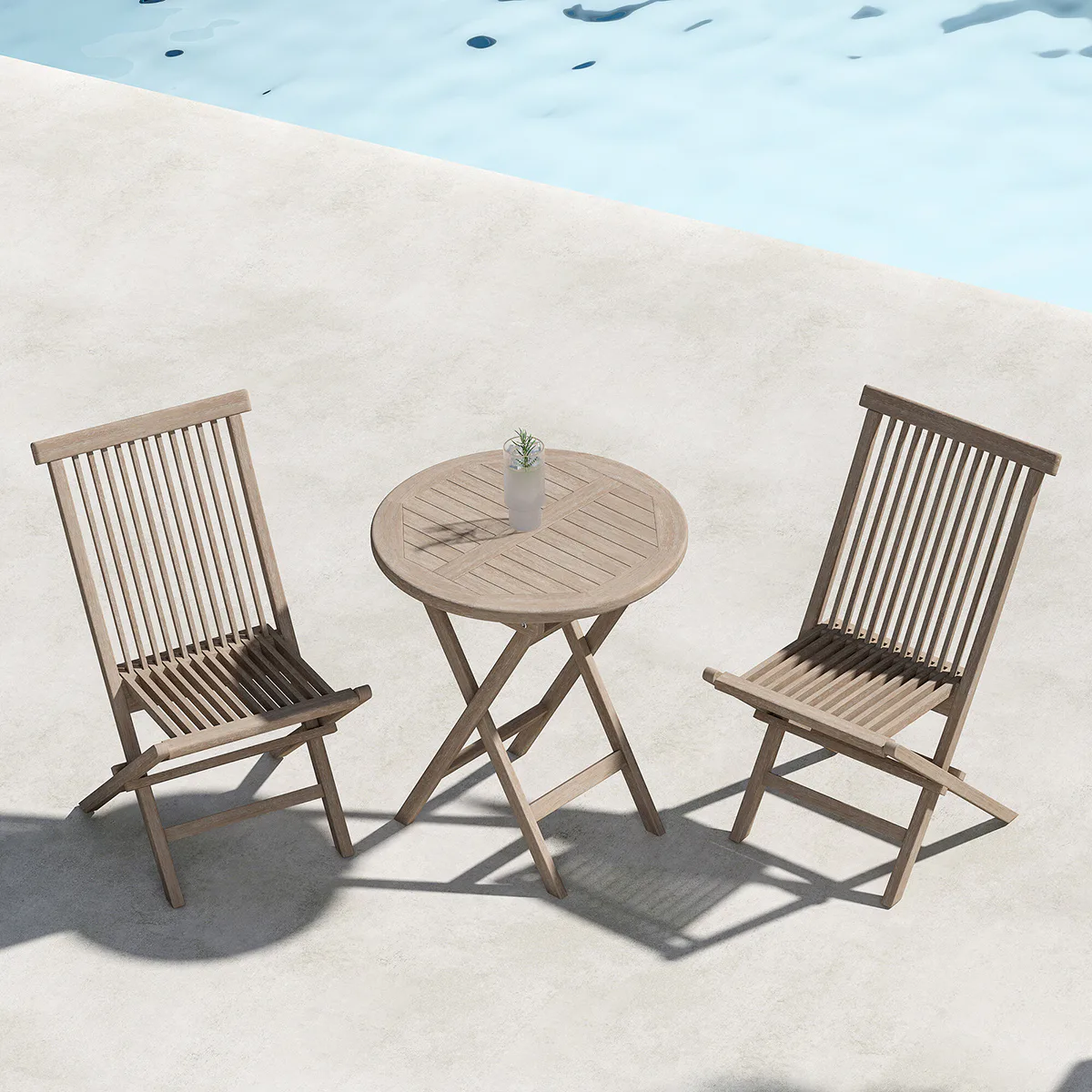 Caféset Venture Home Kenya Cafebord Ø70 Vitputsad med 2 st Kenya Trädgårdsstolar