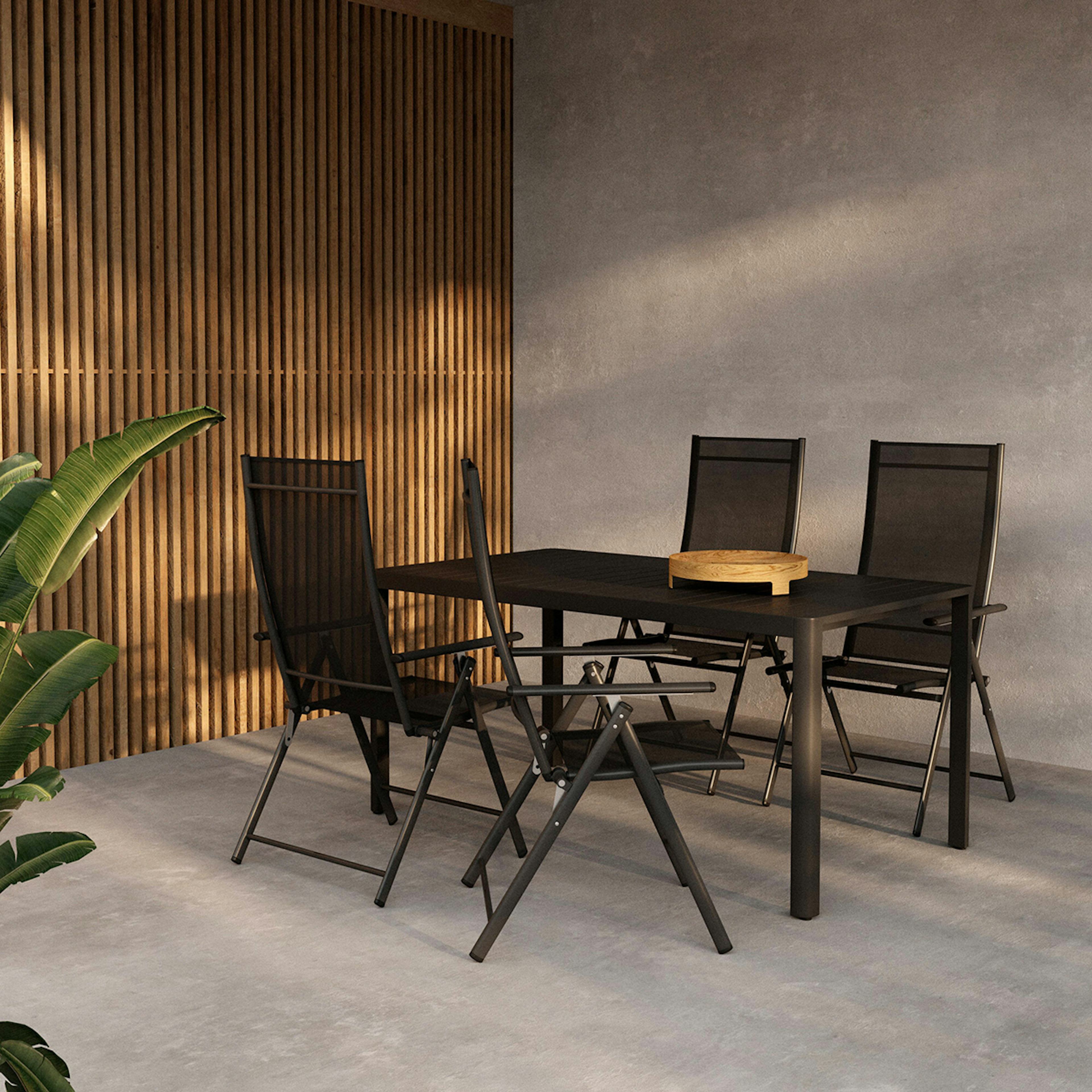 Trädgårdsmatgrupp Venture Home Giardini Rektangulärt Matbord 150x85x72 Svart med 4 st  Levanzo Trädgårdsstolar Svart