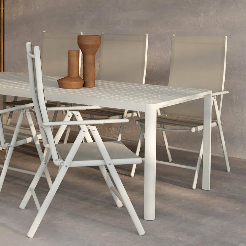 Trädgårdsmatgrupp Venture Home Giardini Matbord Beige med 6 st Break Trädgårdsstolar Beige