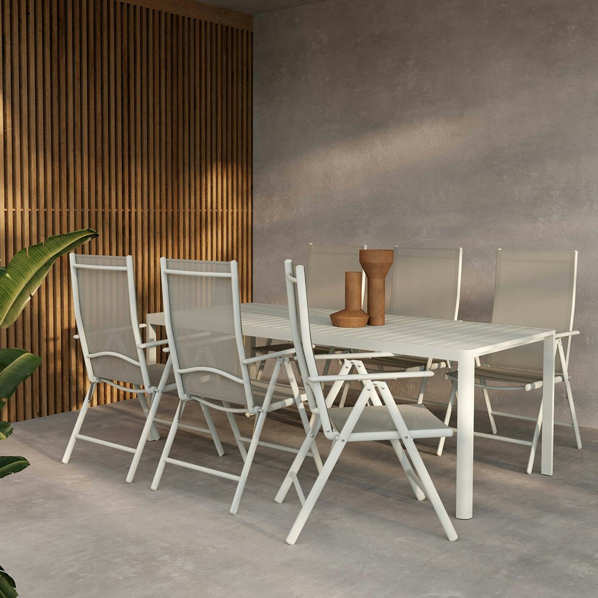 Trädgårdsmatgrupp Venture Home Giardini Matbord Beige med 6 st Break Trädgårdsstolar Beige