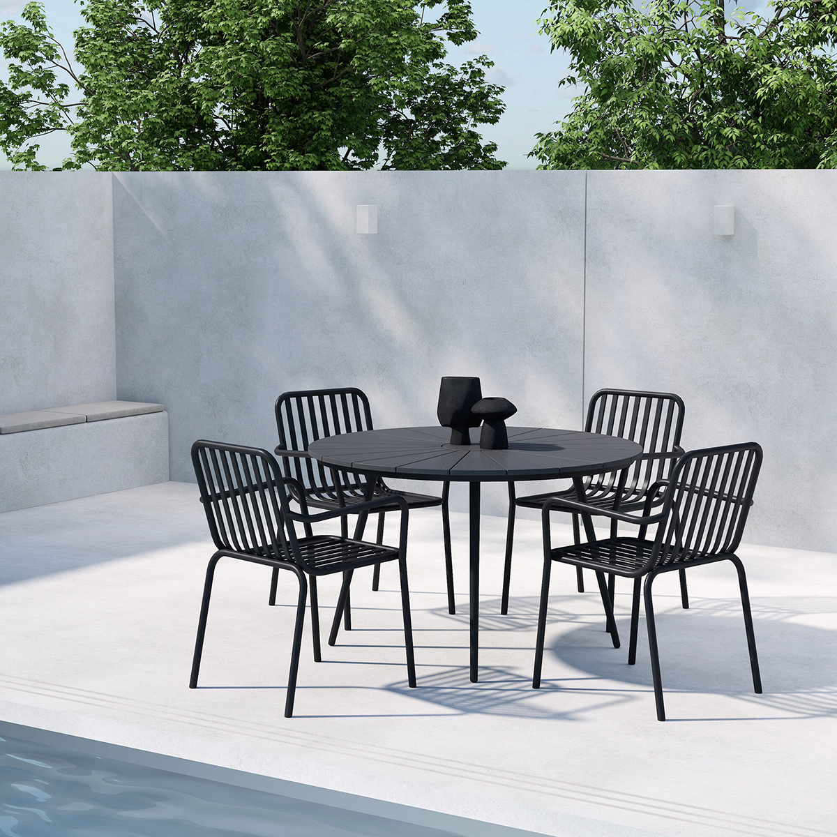 Trädgårdsmatgrupp Venture Home San Vito Matbord Svart med 4 st Peking Trädgårdsstolar Svart