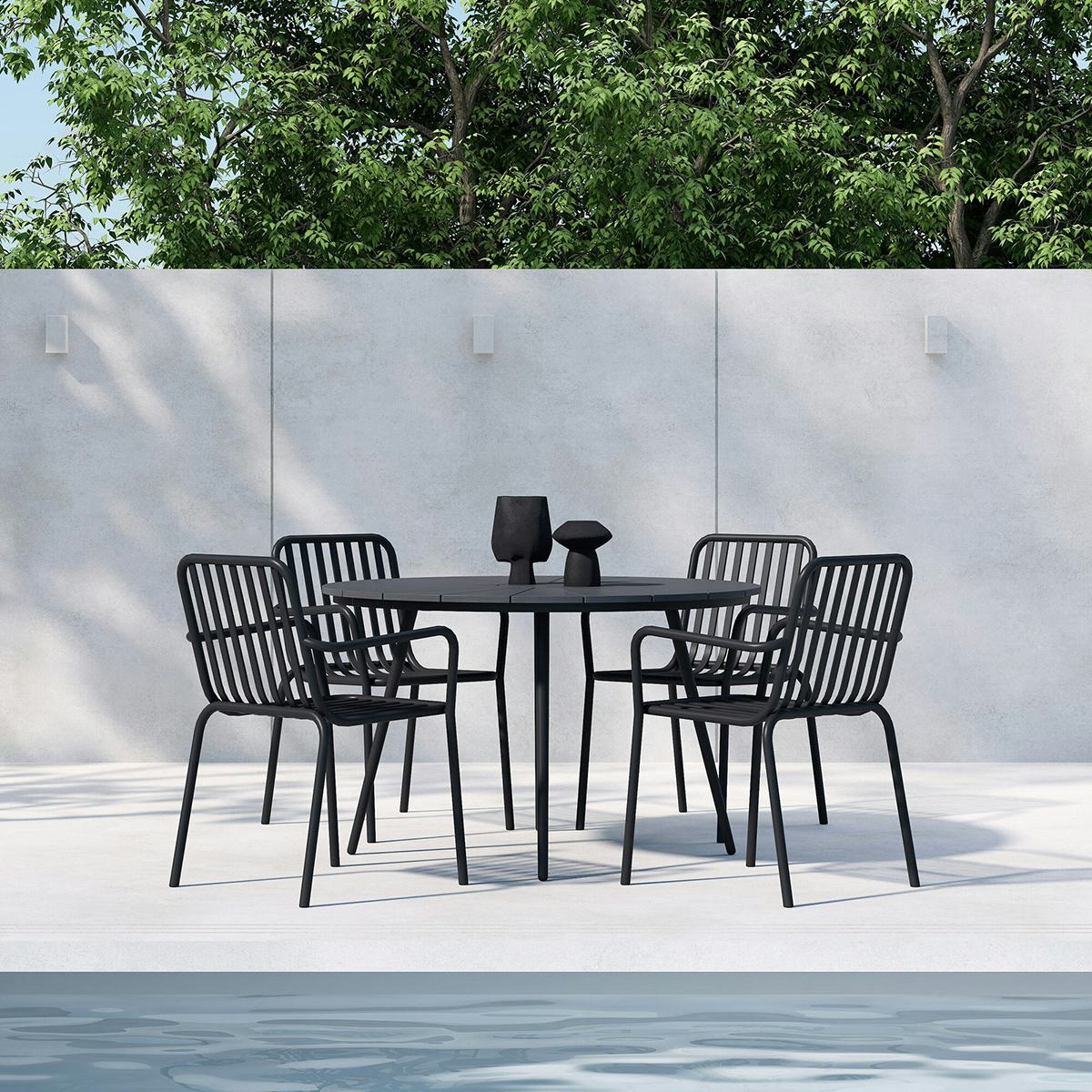 Trädgårdsmatgrupp Venture Home San Vito Matbord Svart med 4 st Peking Trädgårdsstolar Svart