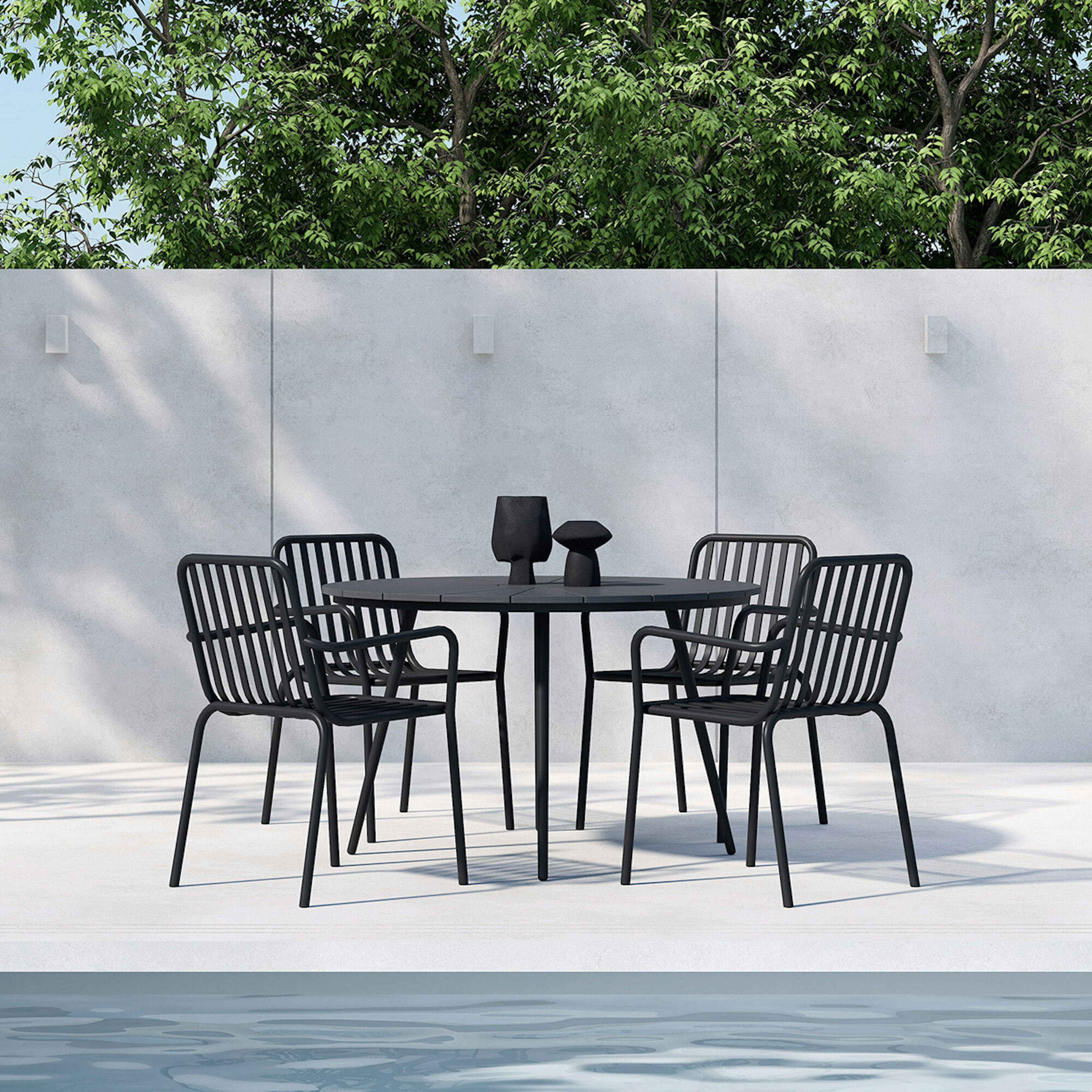 Trädgårdsmatgrupp Venture Home San Vito Matbord Svart med 4 st Peking Trädgårdsstolar Svart