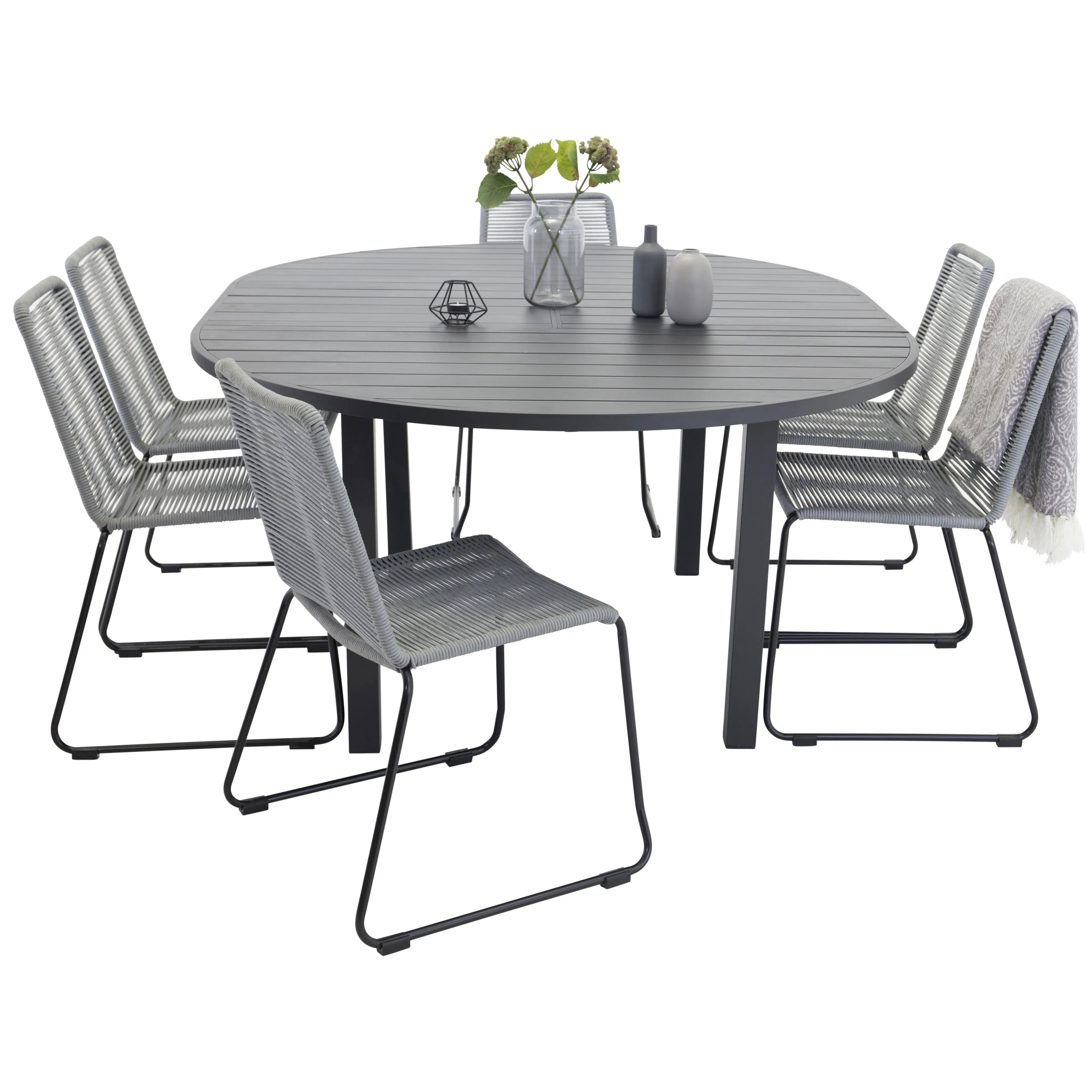 Matgrupp Venture Home Madrid Ø 140 med 6 Leon Matstolar