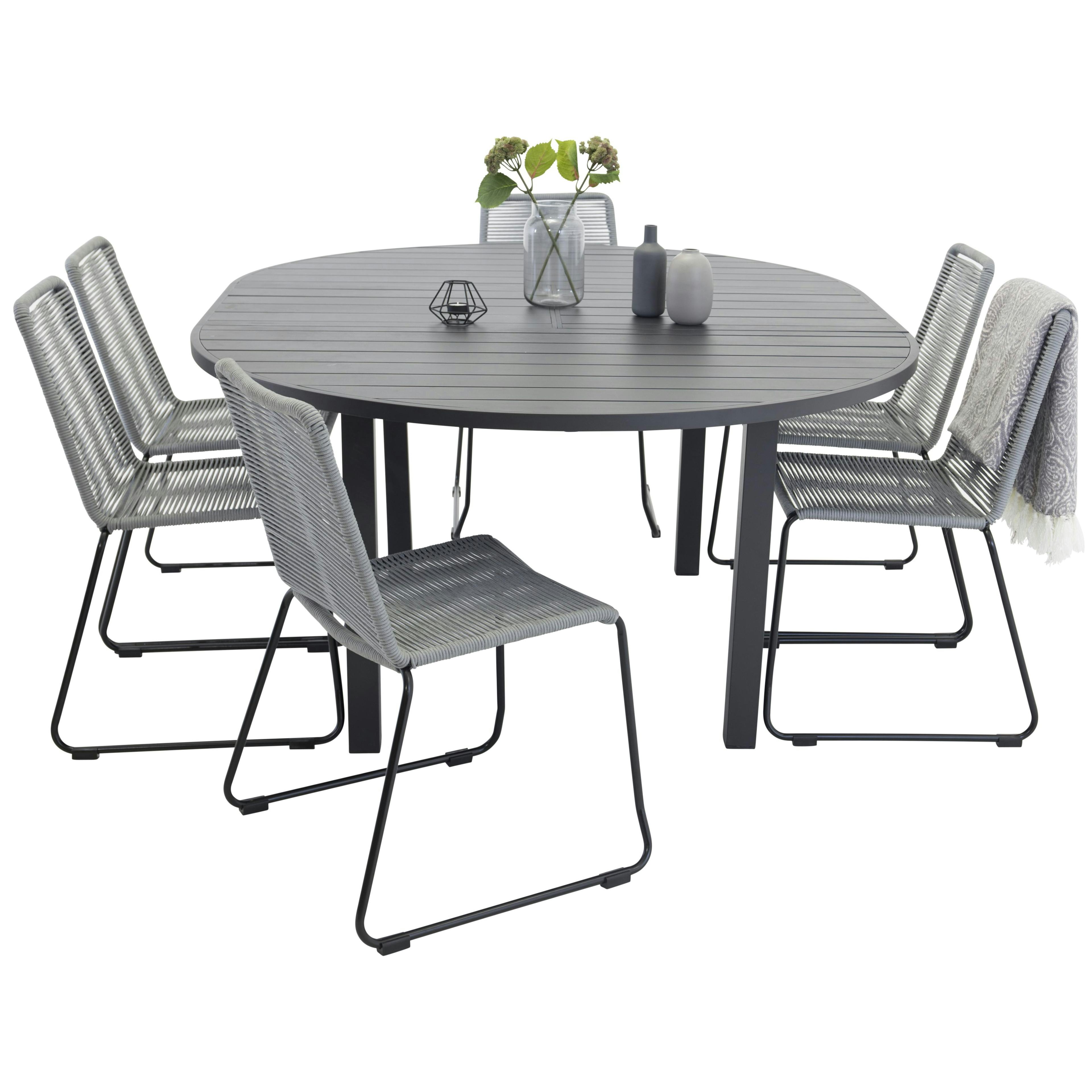 Matgrupp Venture Home Madrid Ø 140 med 6 Leon Matstolar