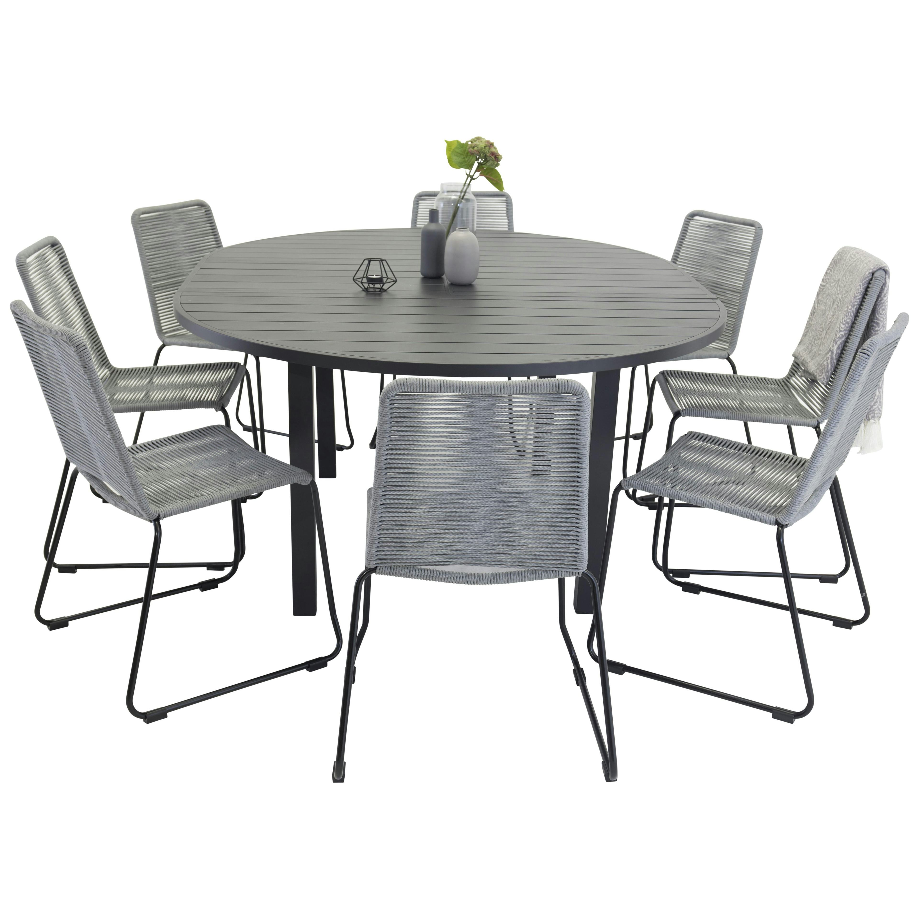 Matgrupp Venture Home Madrid Ø 140 med 8 Leon Matstolar