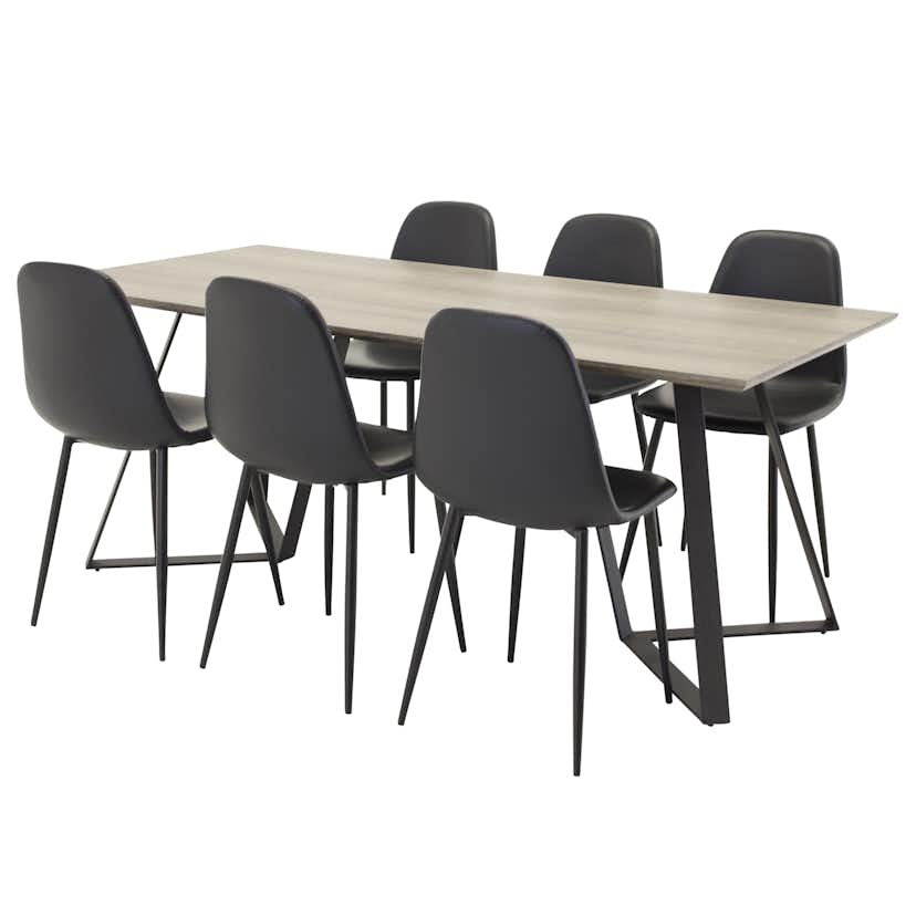 Matgrupp Venture Home Madde med 6 Pobbie Stolar Svart