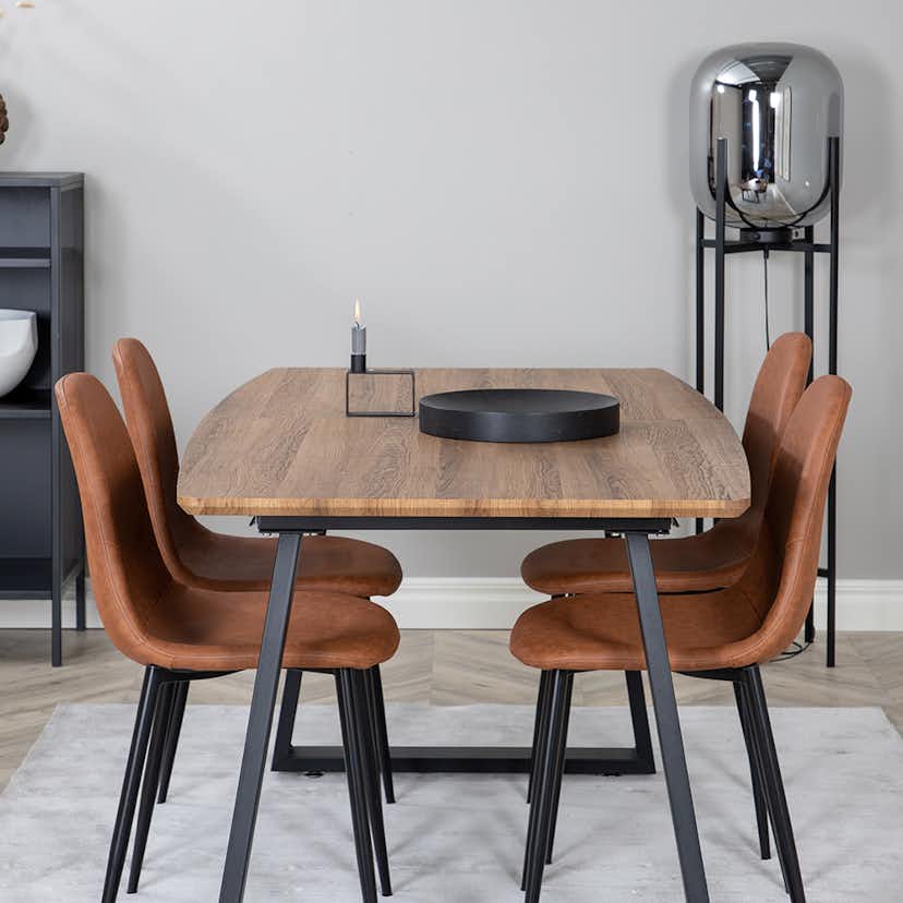 Matgrupp Venture Home Ina med 4 Pobbie Stolar Konstläder Brun