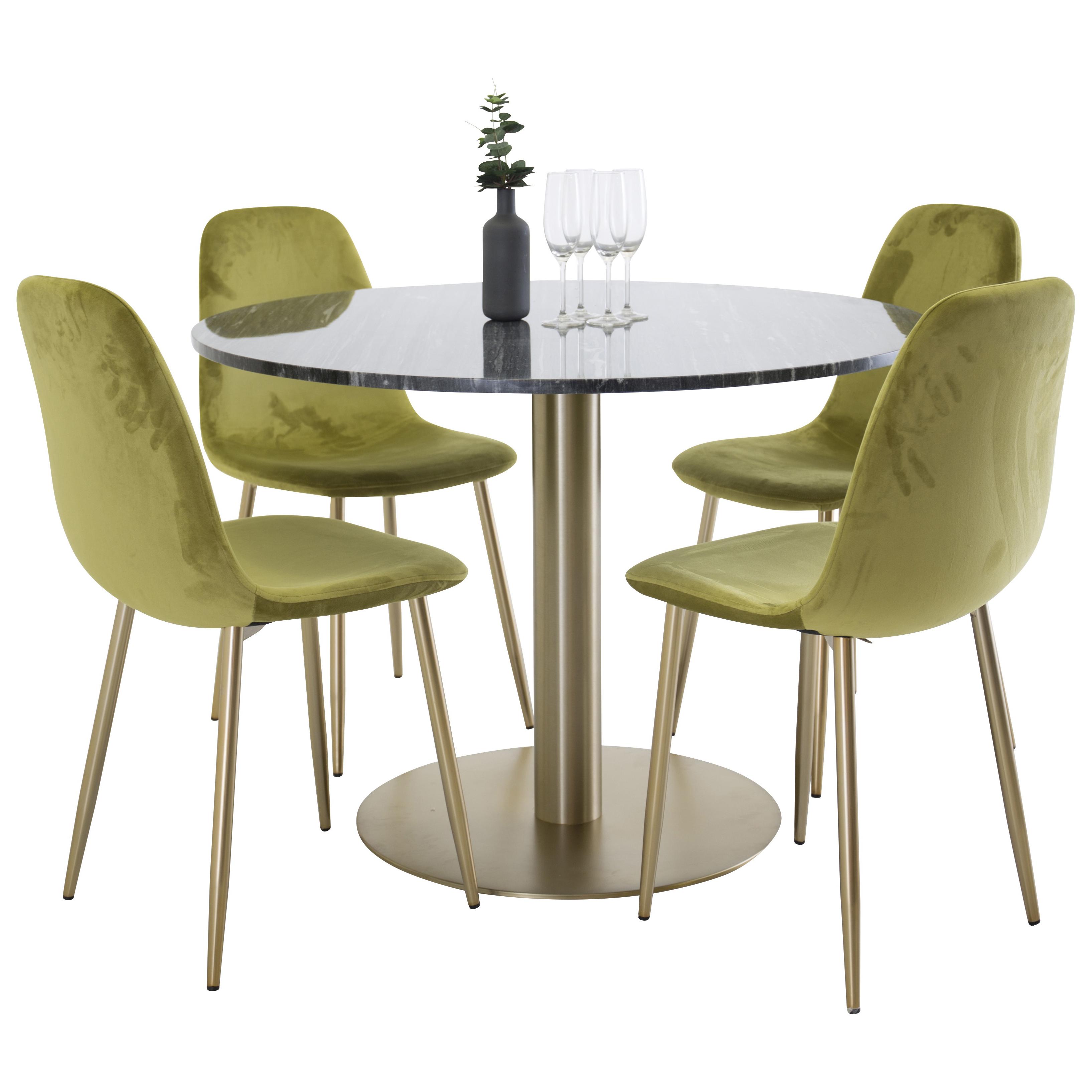 Matgrupp Venture Home Estelle Rund med 4 Pobbie Stolar Sammet