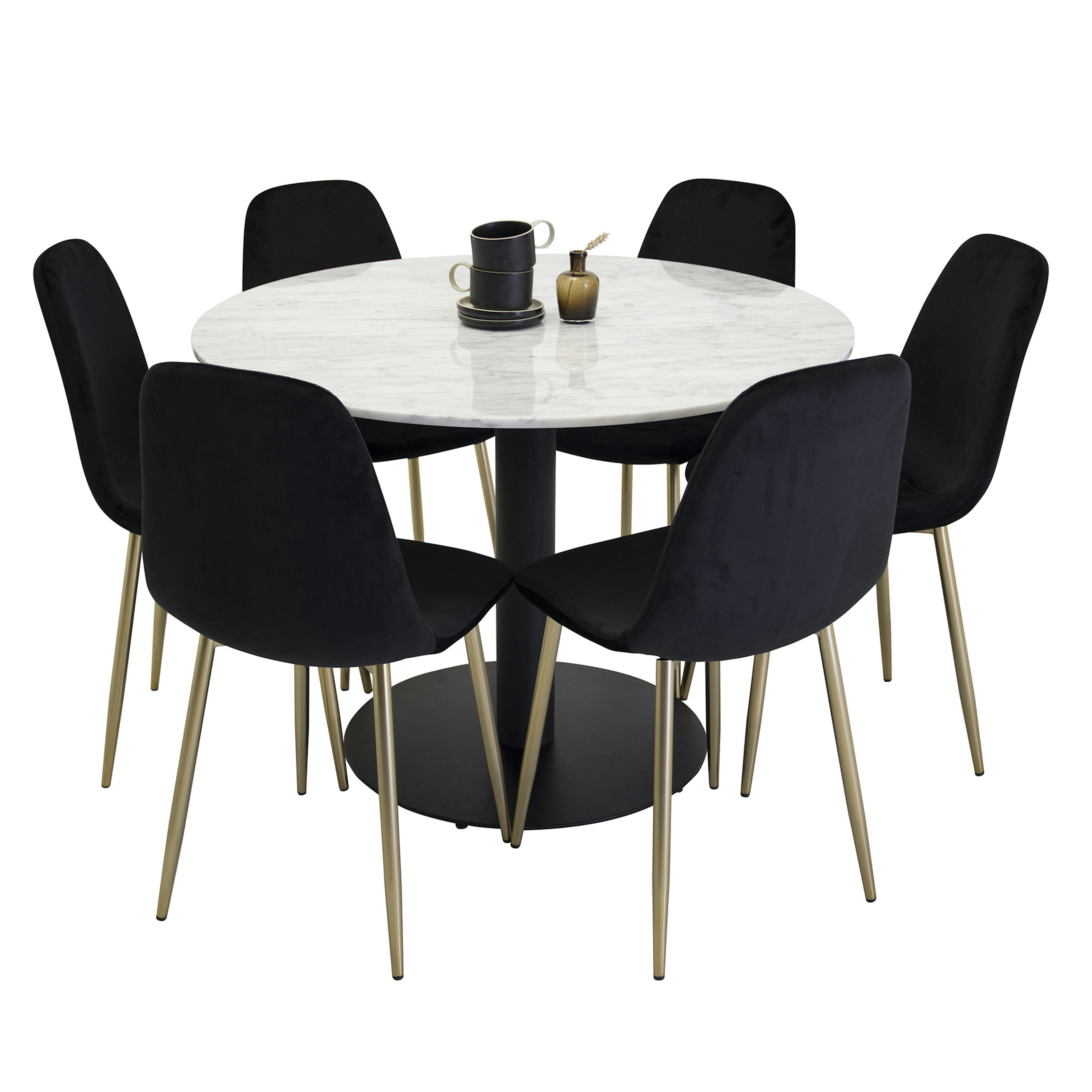 Matgrupp Venture Home Estelle Vit/Svart med 6 Pobbie Stolar