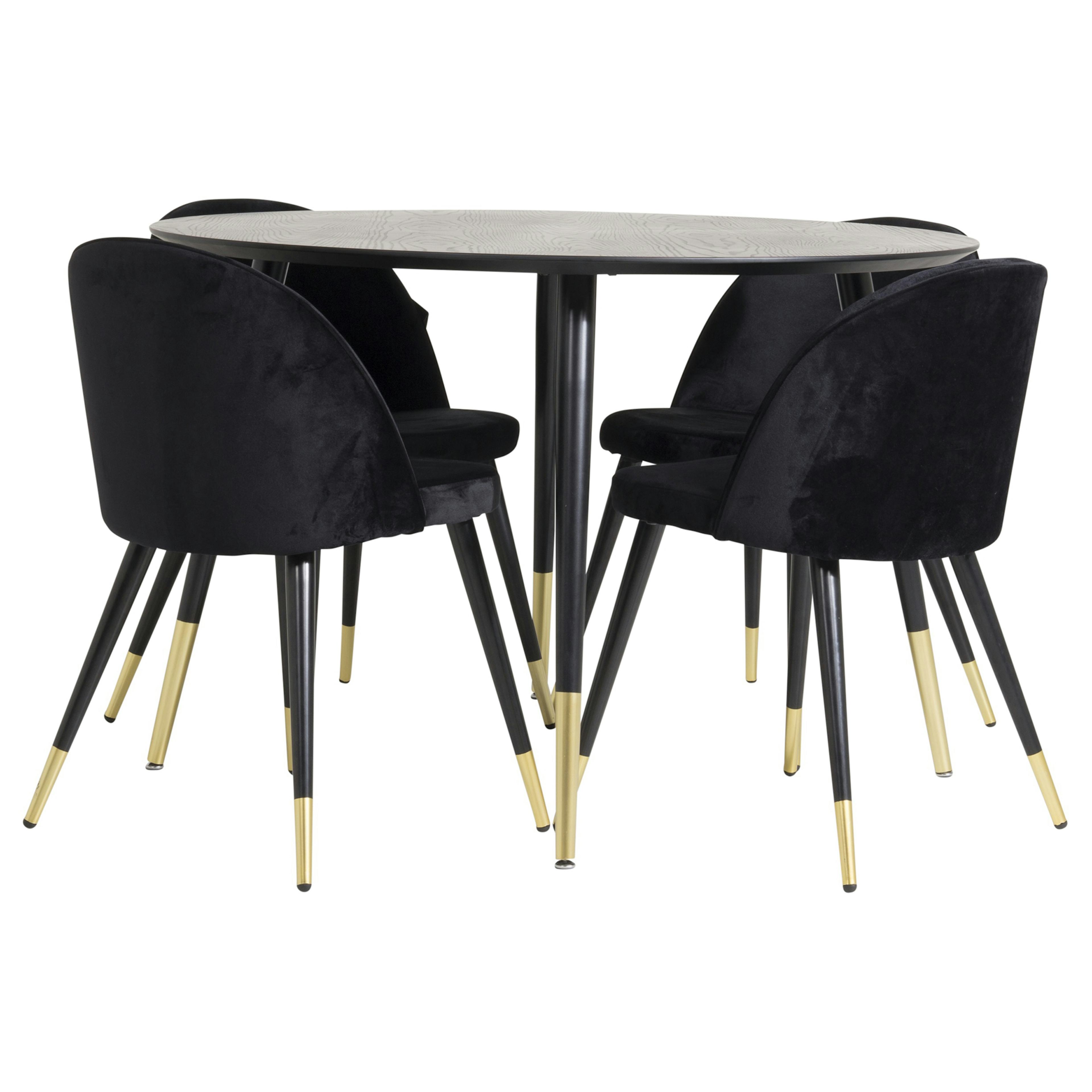 Matgrupp Venture Home Dipp Ø115 cm med 4 Velvet Stolar