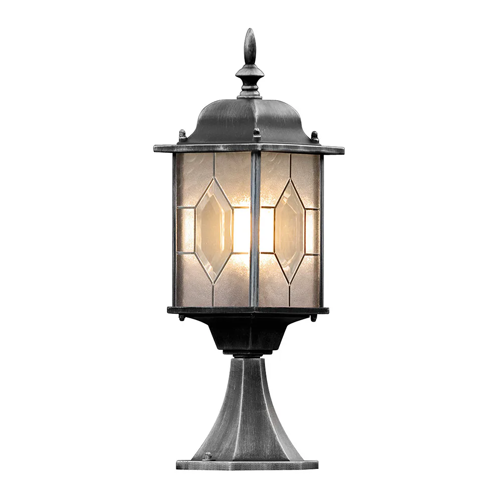 Grindstolpslykta Gnosjö Konstsmide Milano E27 Svart/Silver med Stolpe