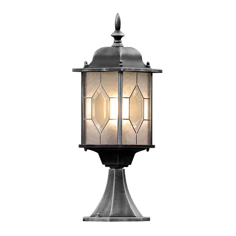 Grindstolpslykta Gnosjö Konstsmide Milano E27 Svart/Silver med Stolpe