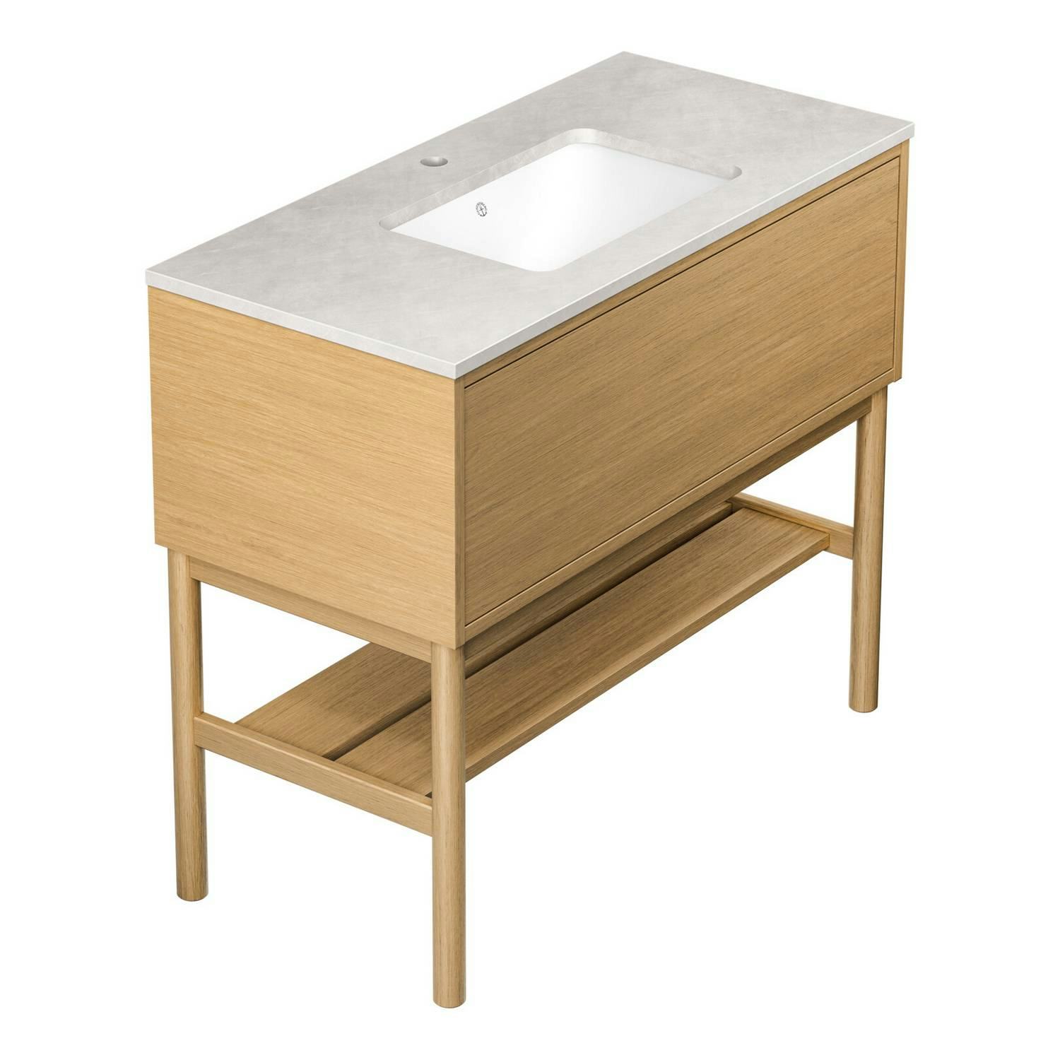 Tvättställskåp Gustavsberg Ducentic 100 cm med Stenbänkskiva, Underlimmat Tvättställ och Benställning