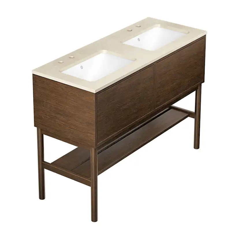 Tvättställskåp Gustavsberg Ducentic 120 cm med Stenbänkskiva, Underlimmade Tvättställ och Benställning