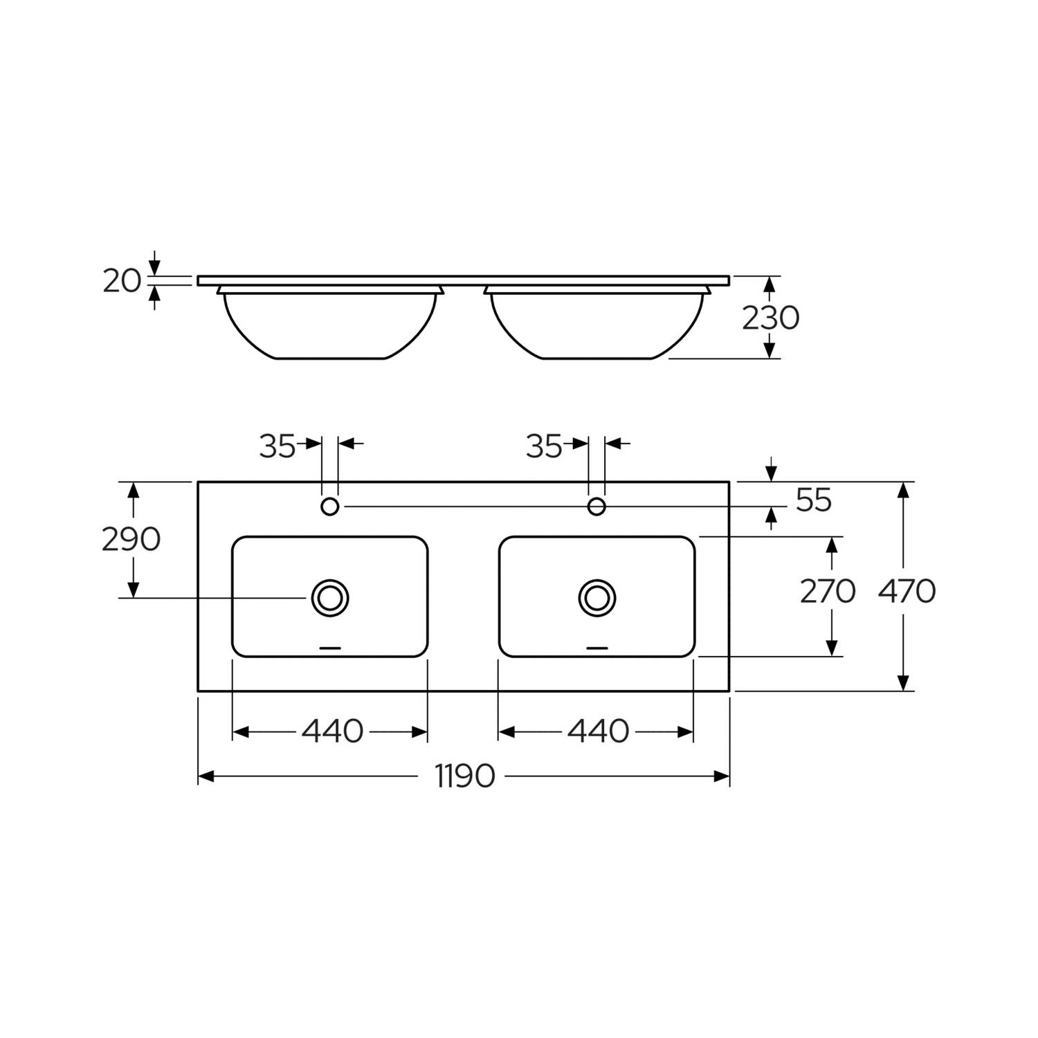 Bänkskiva Gustavsberg Ducentic 120 cm i Natursten med Underlimmat Tvättställ