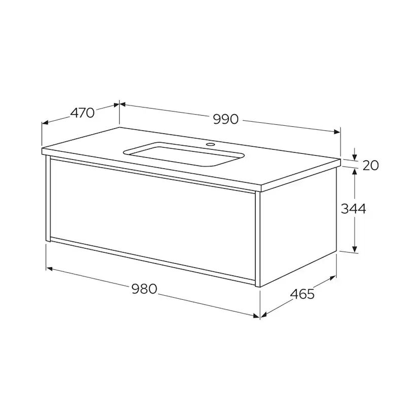 Tvättställskåp Gustavsberg Ducentic 100 cm med Stenbänkskiva och Underlimmat Tvättställ