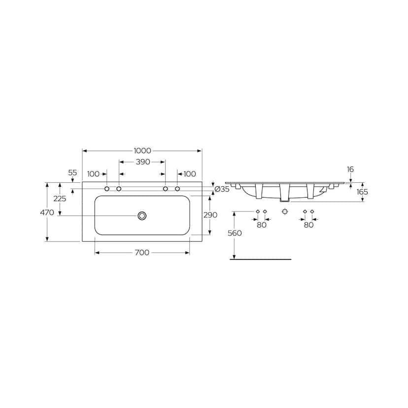 Tvättställ Gustavsberg Artic Slim 100 cm