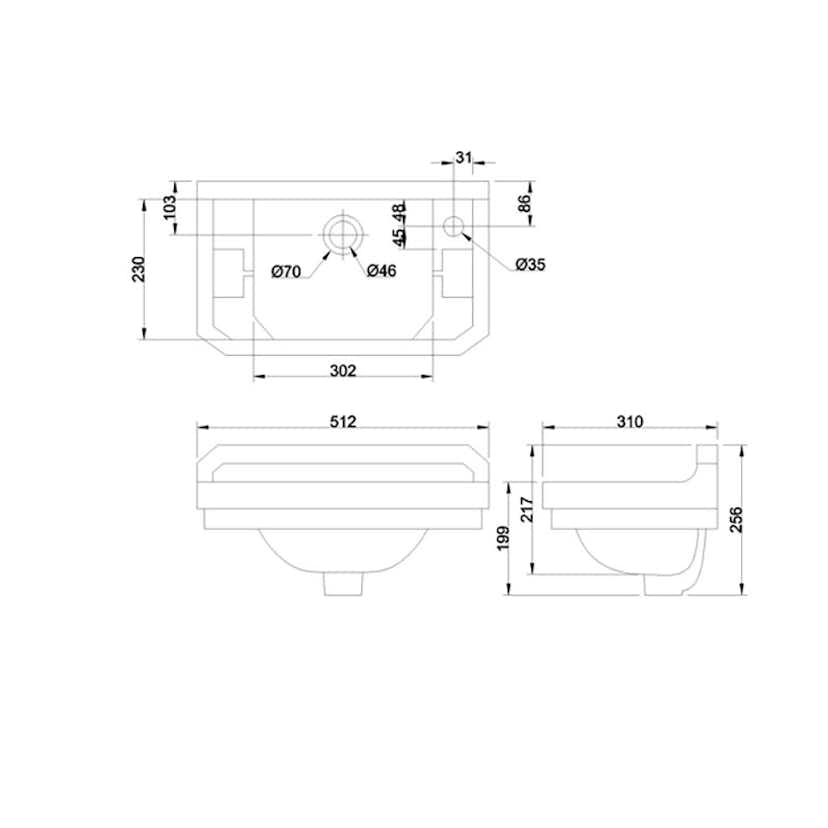 Tvättställ Burlington Edwardian 510 mm
